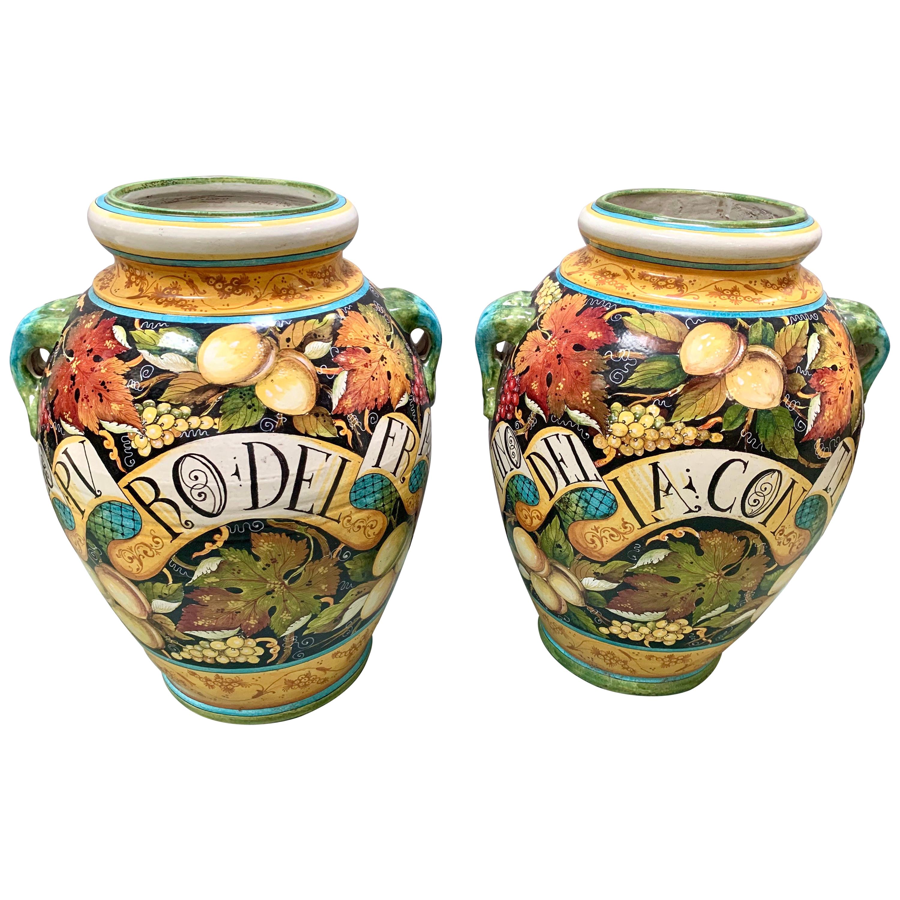 Vintage Handpainted Italian Glazed Urns Vessels Pots , Leona Italy For Sale  at 1stDibs