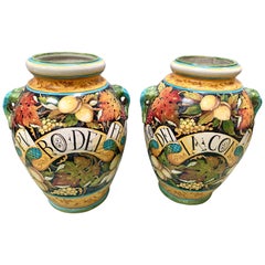 Vintage Handpainted Italian Glazed Urns Vessels Pots , Leona Italy