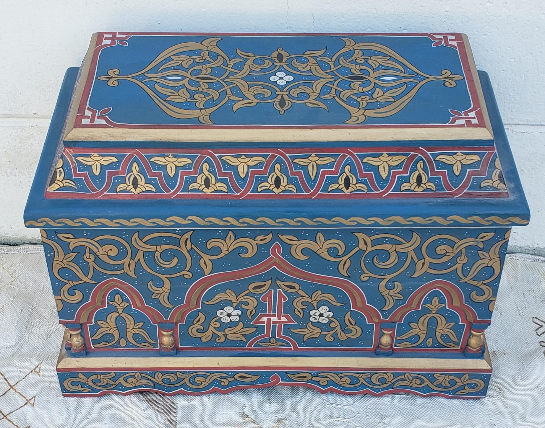 Vintage Hand Painted Moroccan Wooden Trunk 1