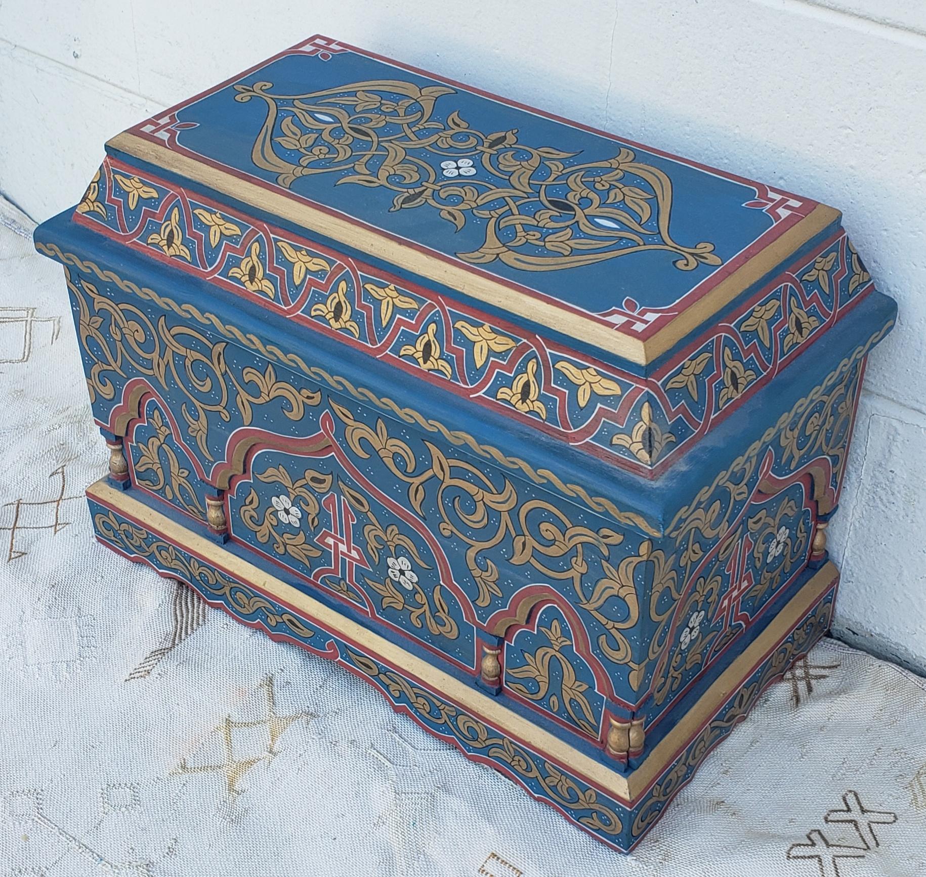 Vintage Hand Painted Moroccan Wooden Trunk 2