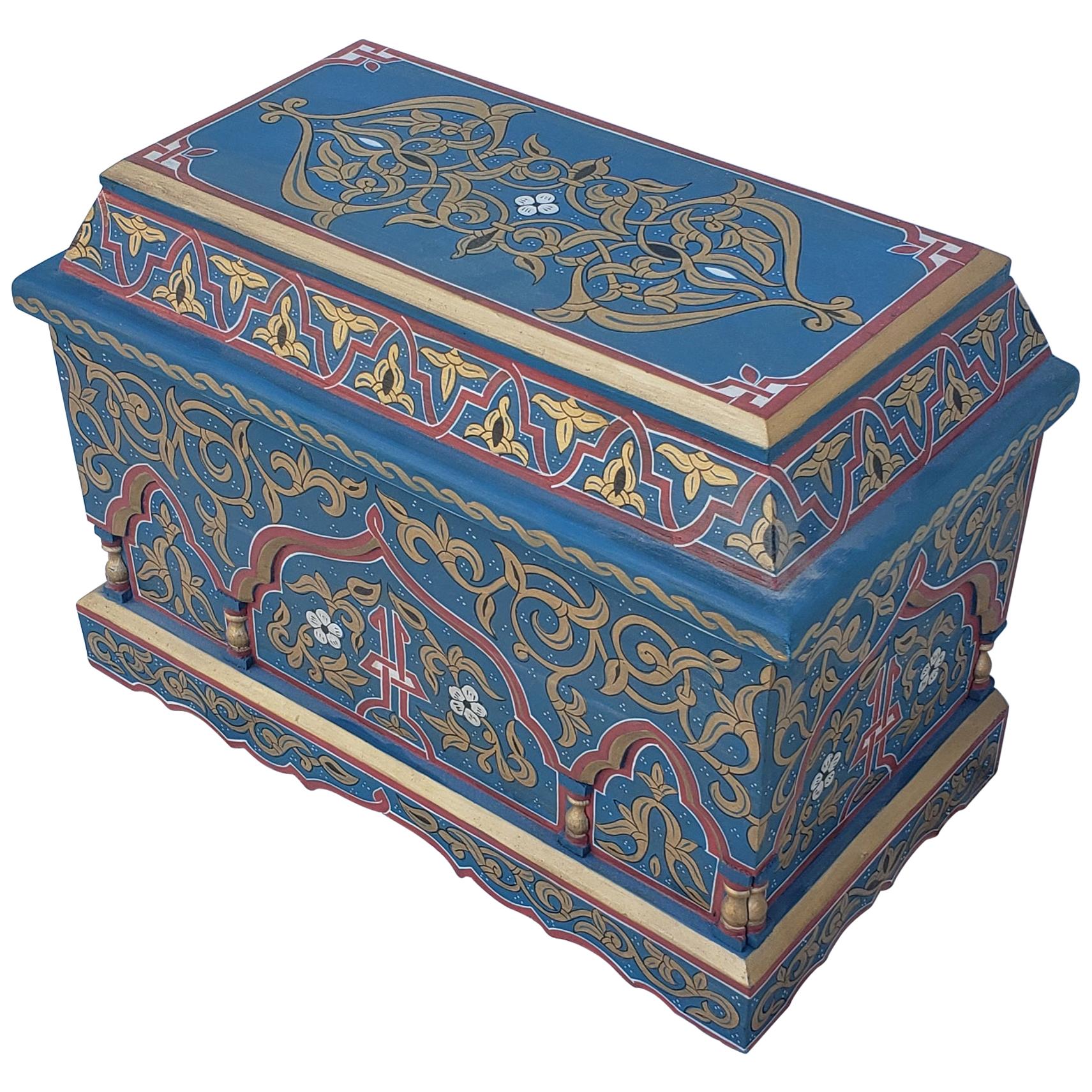 Vintage Hand Painted Moroccan Wooden Trunk