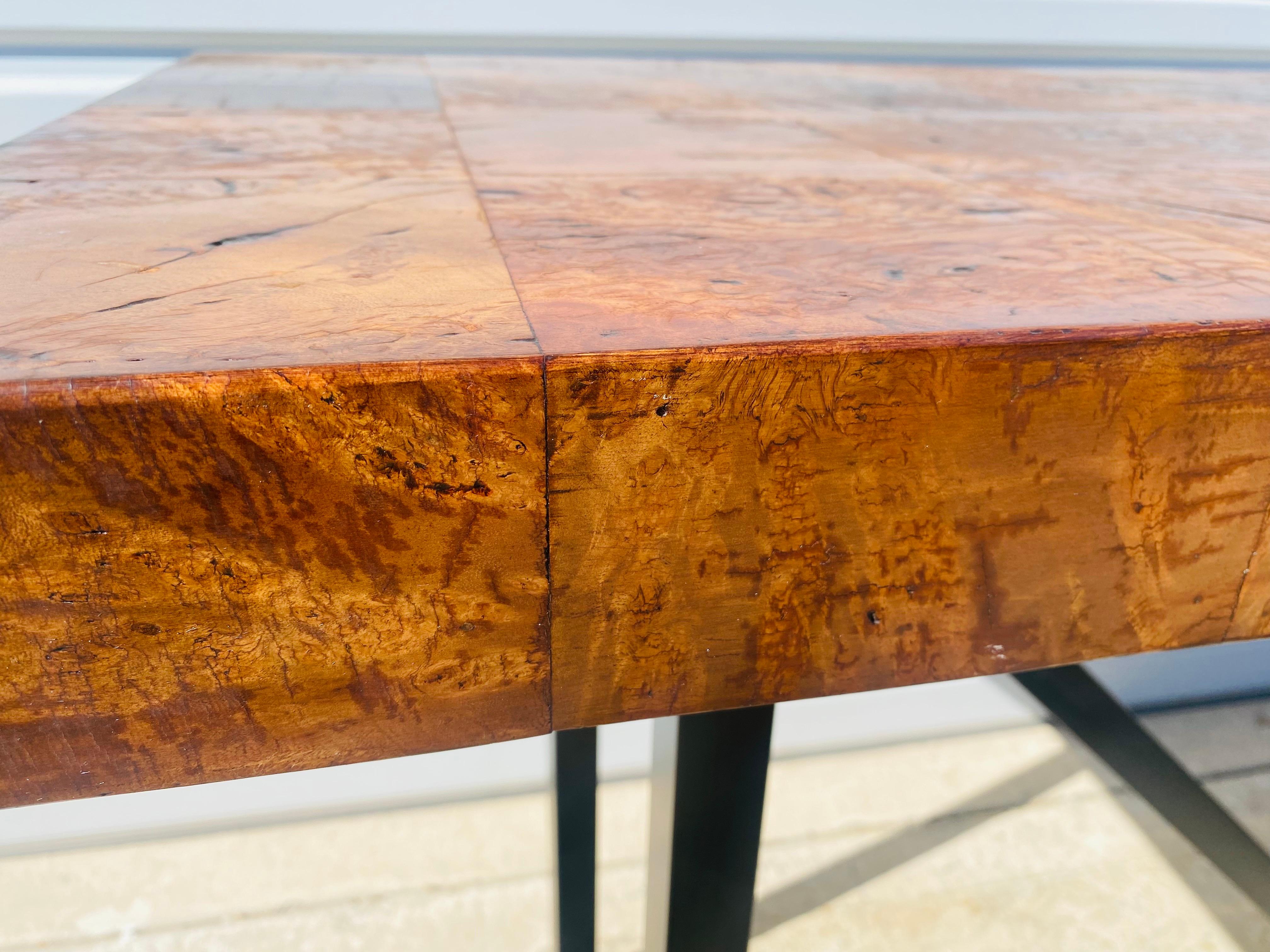American Vintage handsome industrial modern burled walnut console