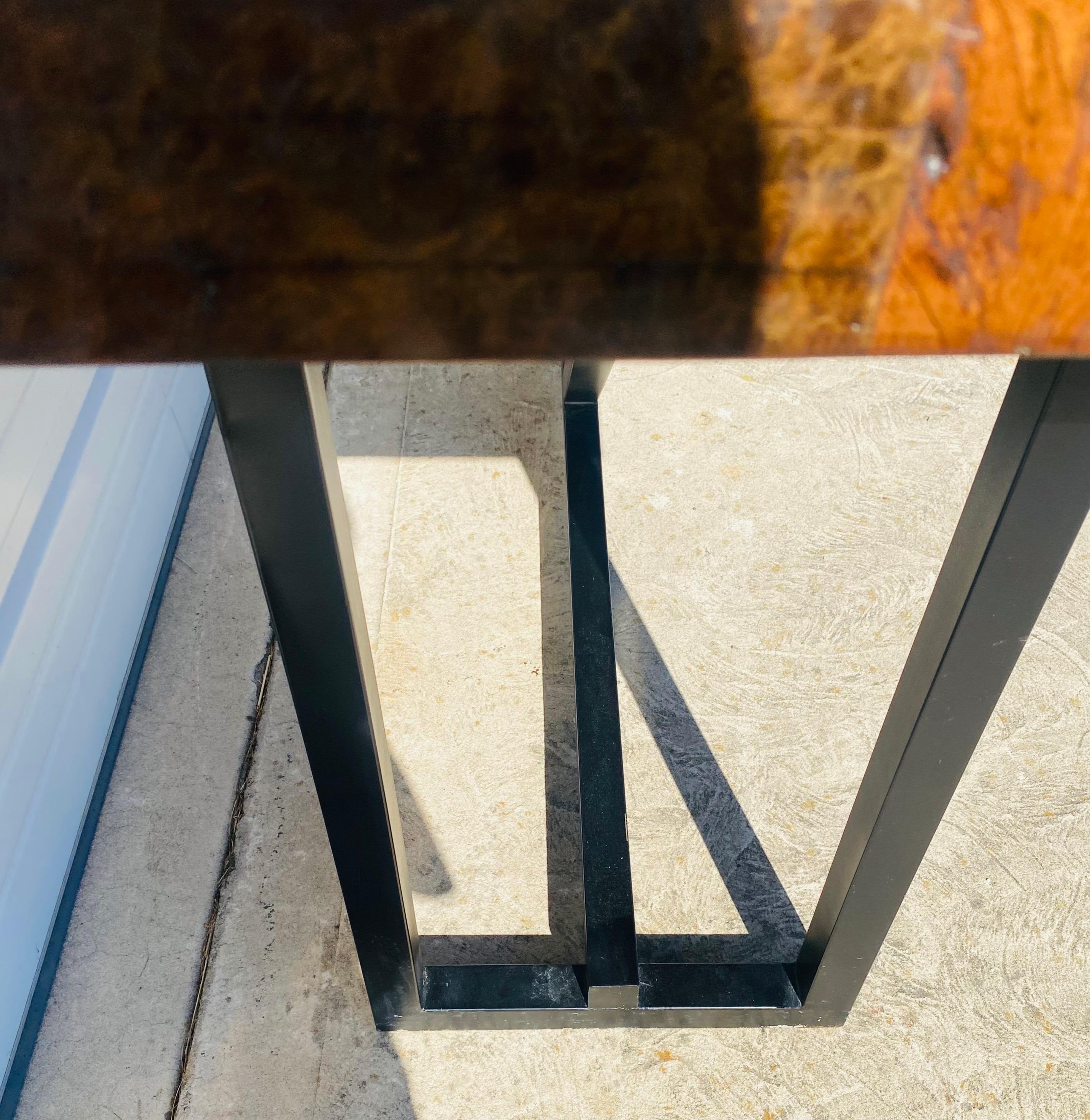 Vintage handsome industrial modern burled walnut console In Good Condition In Allentown, PA