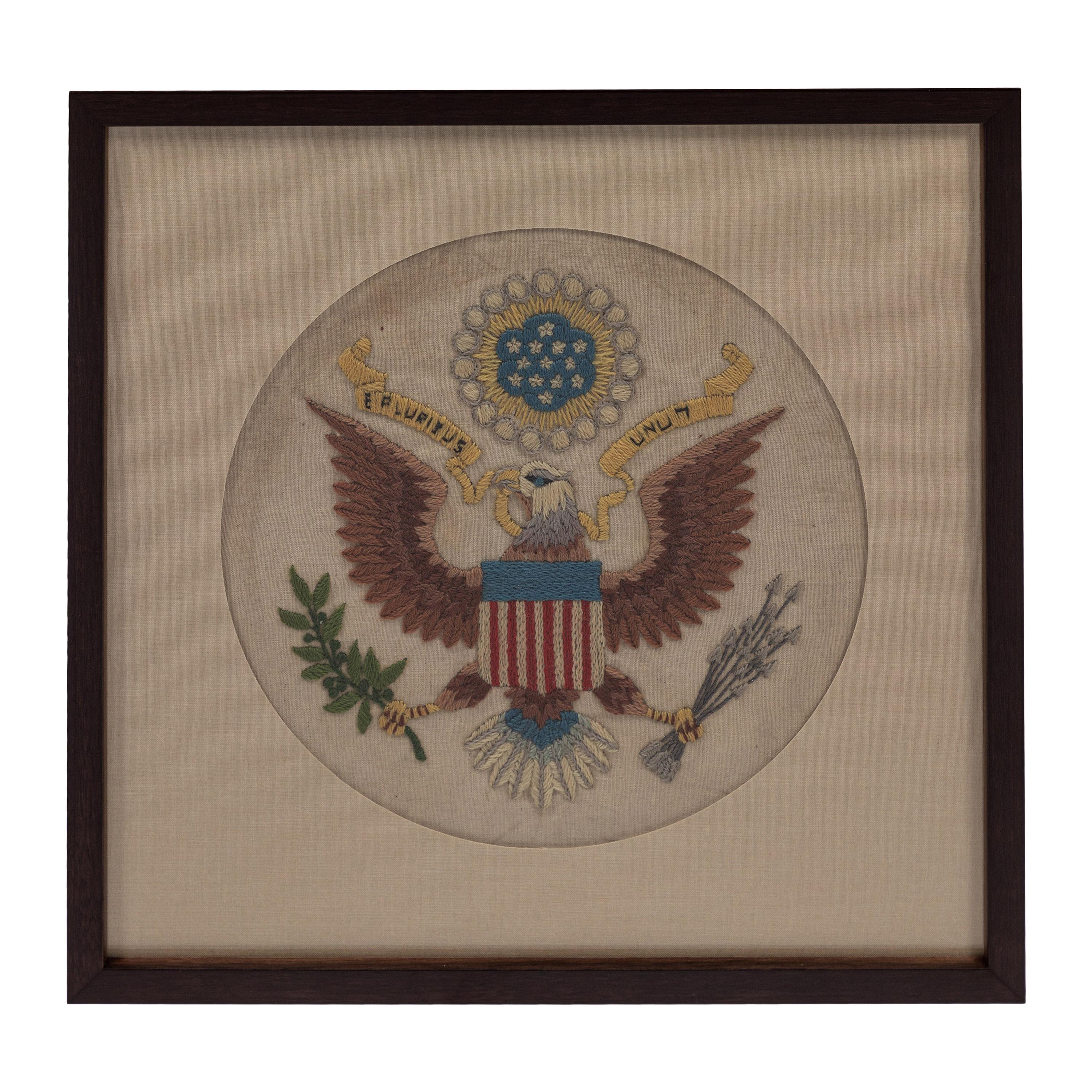 Vintage Handstitched Crewel Panel / US National Emblem