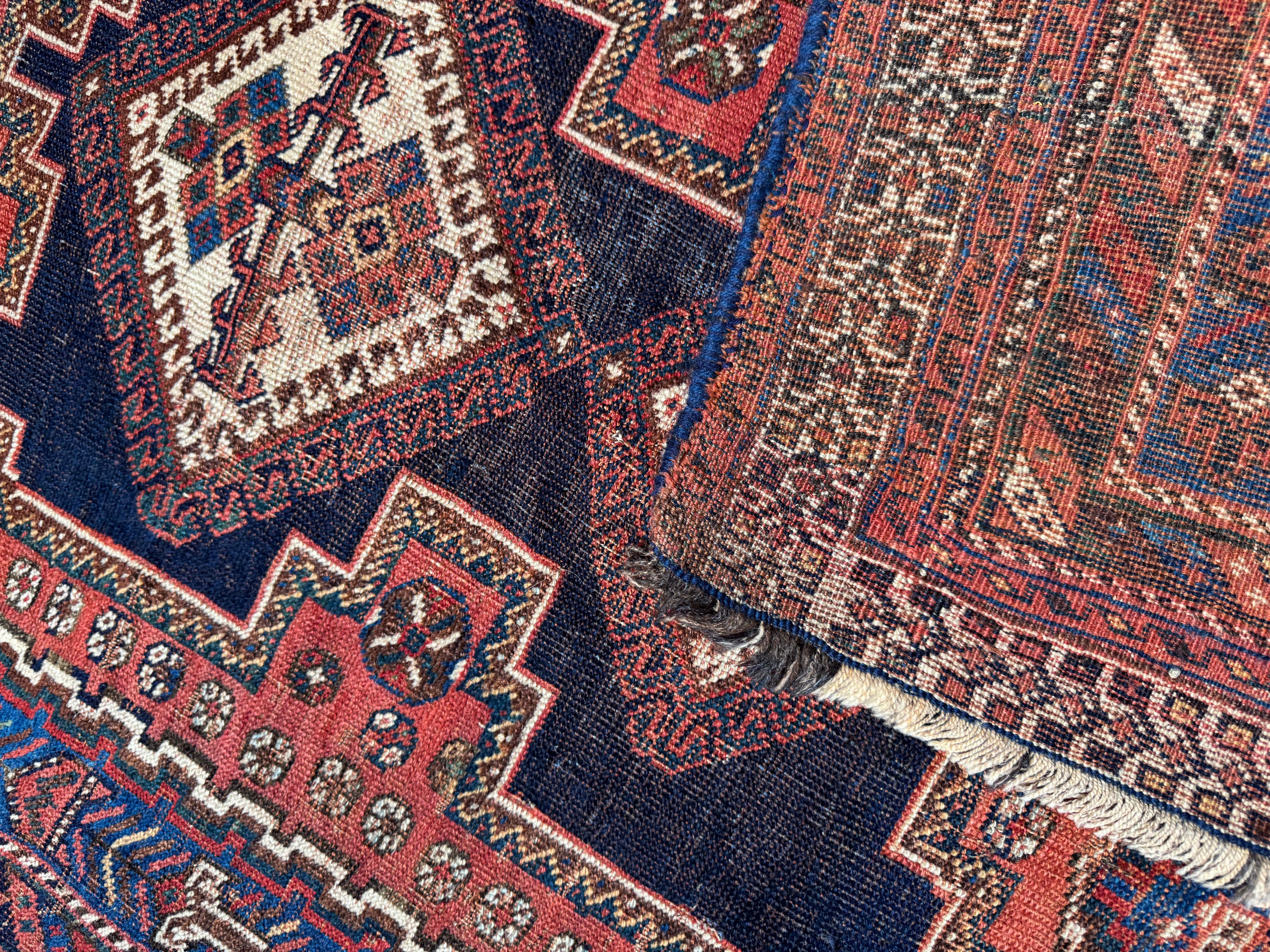 Kilim Tappeto vintage Afshar tessuto a mano con motivo tribale geometrico - 4'6