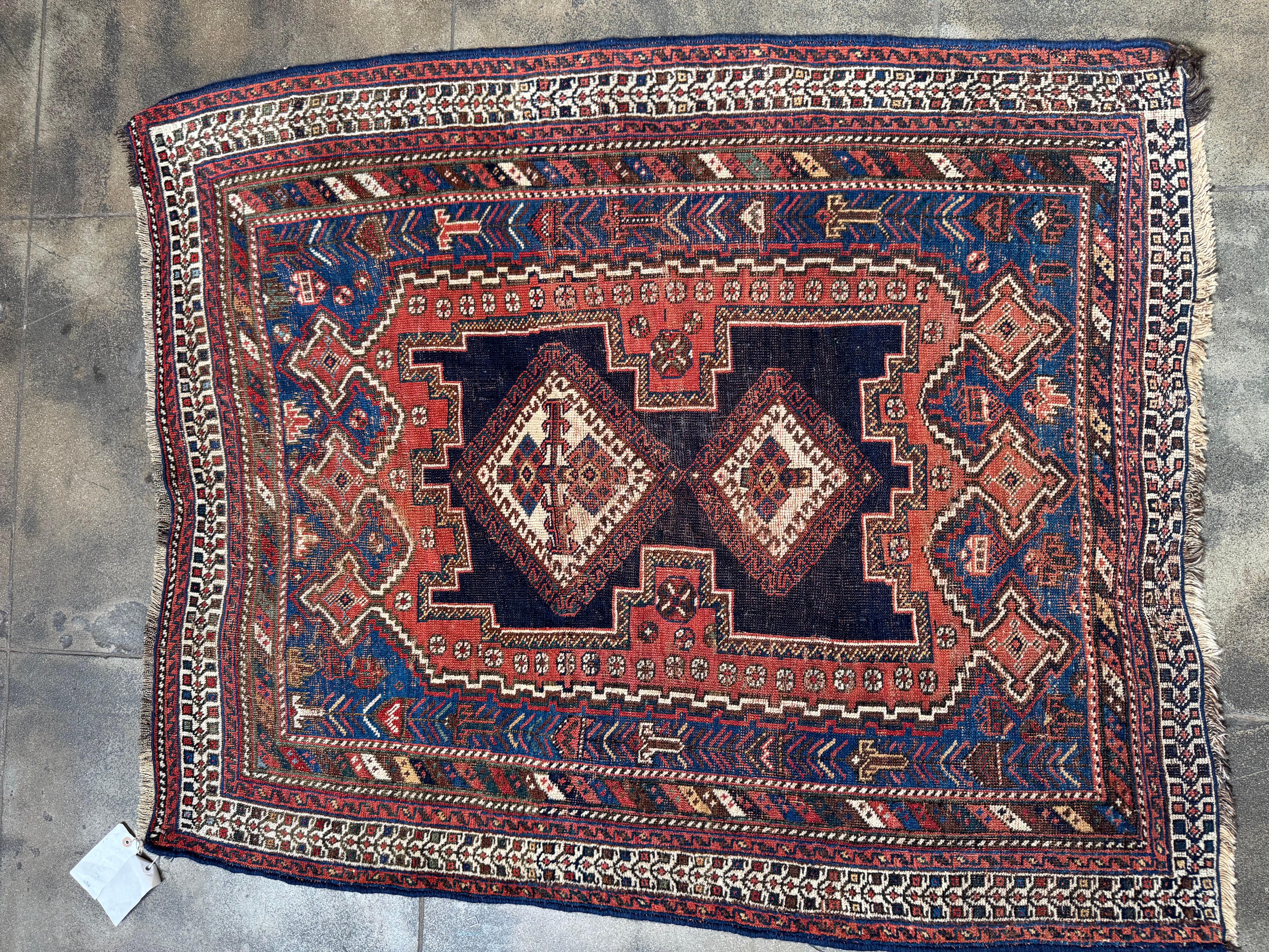 Persiano Tappeto vintage Afshar tessuto a mano con motivo tribale geometrico - 4'6
