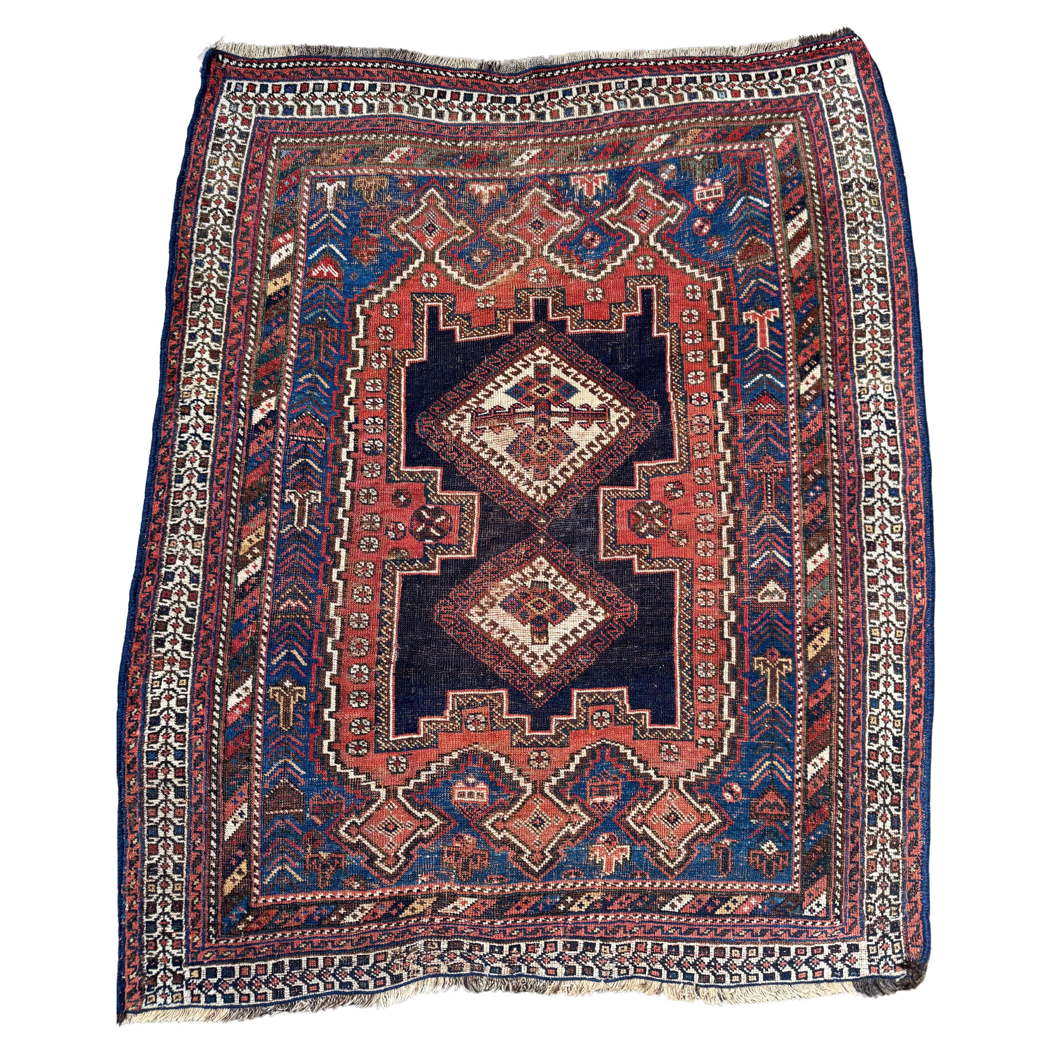 Vintage handgewebte Afshar Teppich in geometrischen Stammes-Motiv - 4'6" X 3'7"