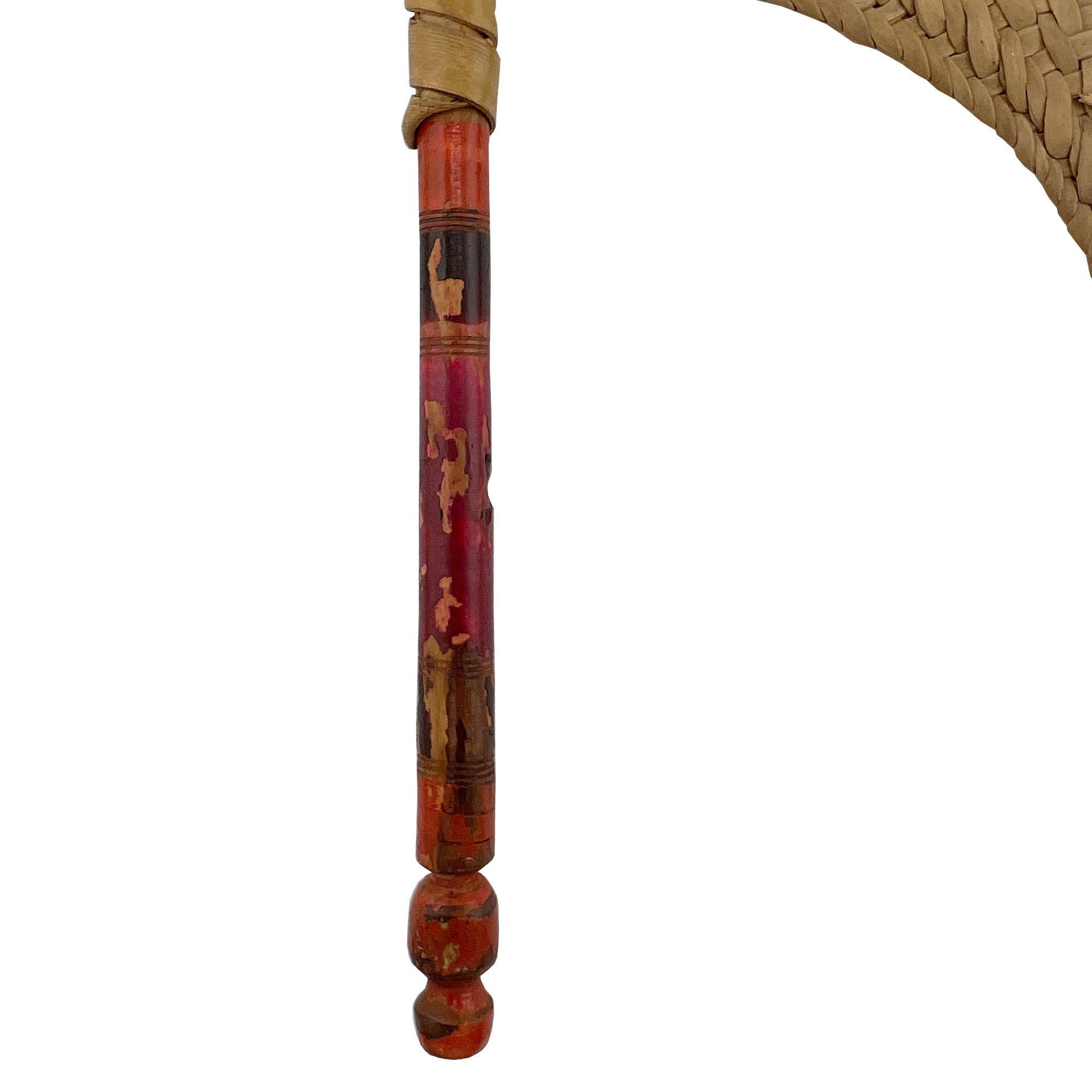 Vintage Handwoven Bambus & Painted Wood Dekorative Fan Wand Akzent (Chinoiserie) im Angebot