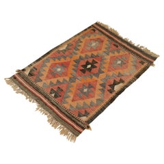 Vintage Handwoven Flat-Weave Afghan Kilim Rug Geometric Pastel Mid Century 1950s