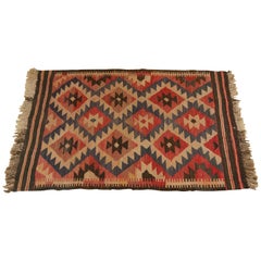 Vintage Handwoven Flat-Weave Afghan Kilim Rug Geometric Pastel Midcentury 1950s