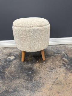 Vintage Handwoven Hemp Pouf Beige & Teal 1960s