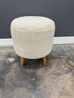 Vintage Handwoven Hemp Pouf Beige & Teal 1960s