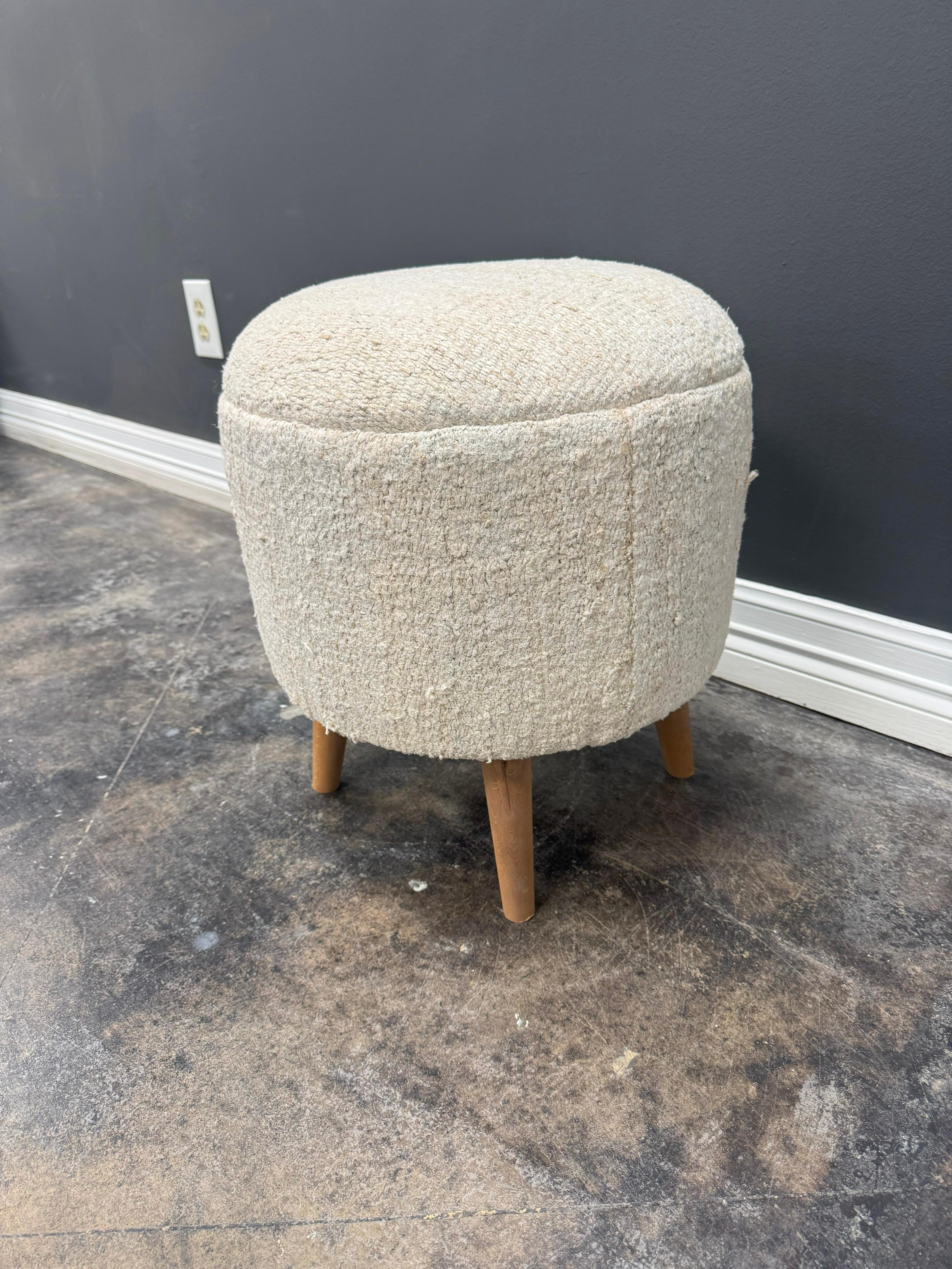 Bohème Pouf tissé à la main beige et sarcelle des années 1960 en vente