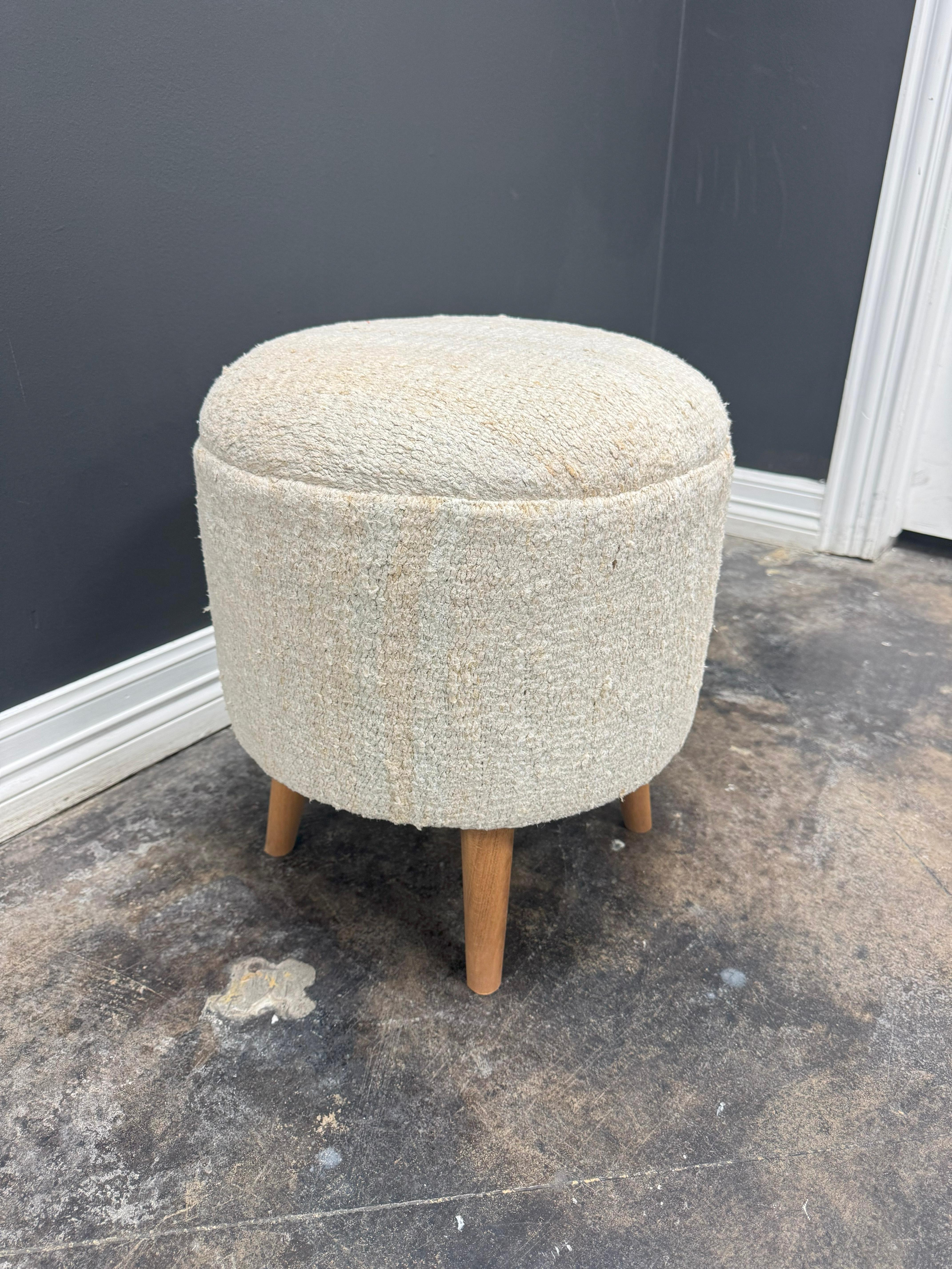 Bohémien Pouf in canapa intrecciata a mano vintage Beige e verde acqua 1960s in vendita