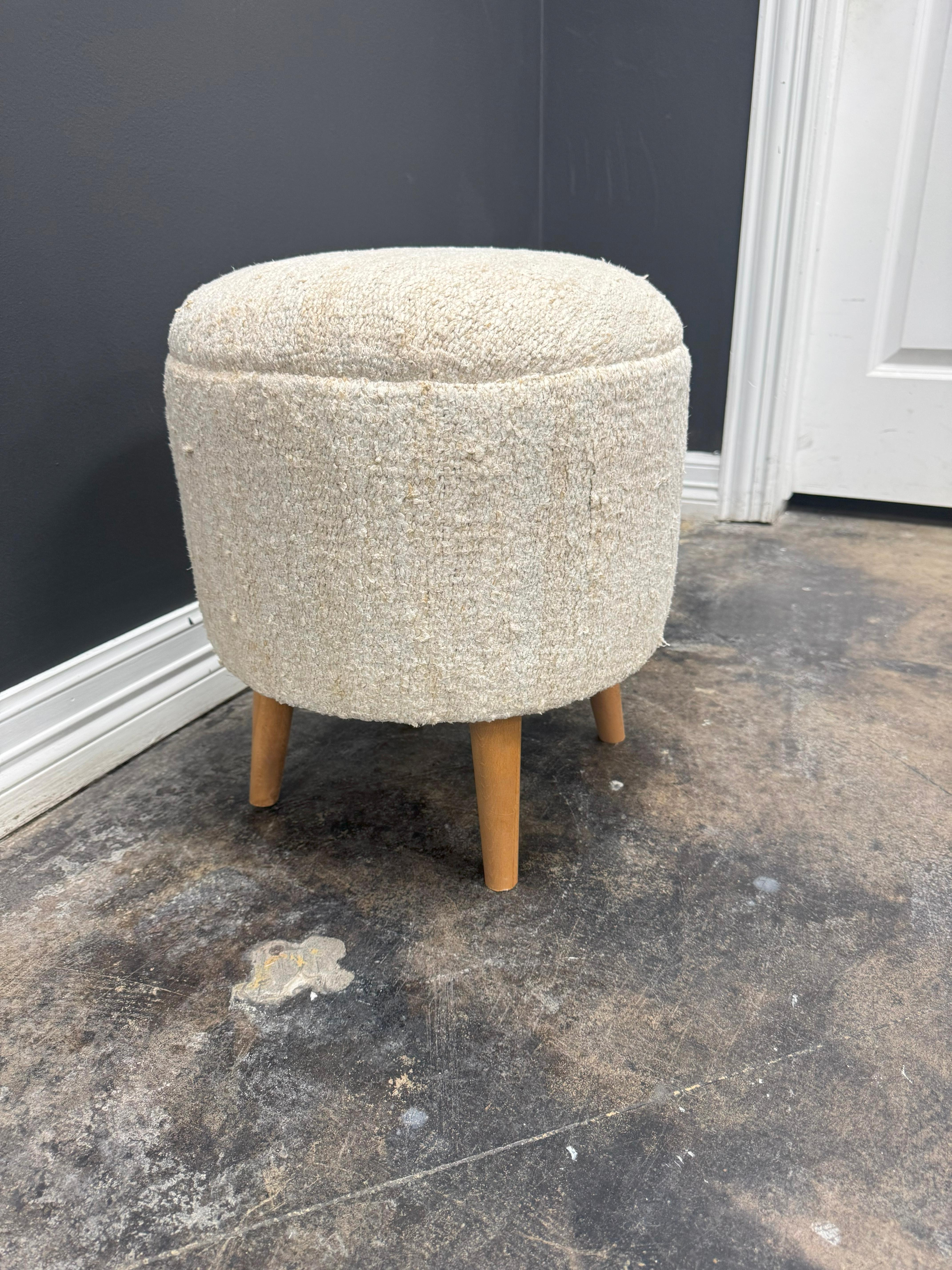 Turc Pouf tissé à la main beige et sarcelle des années 1960 en vente