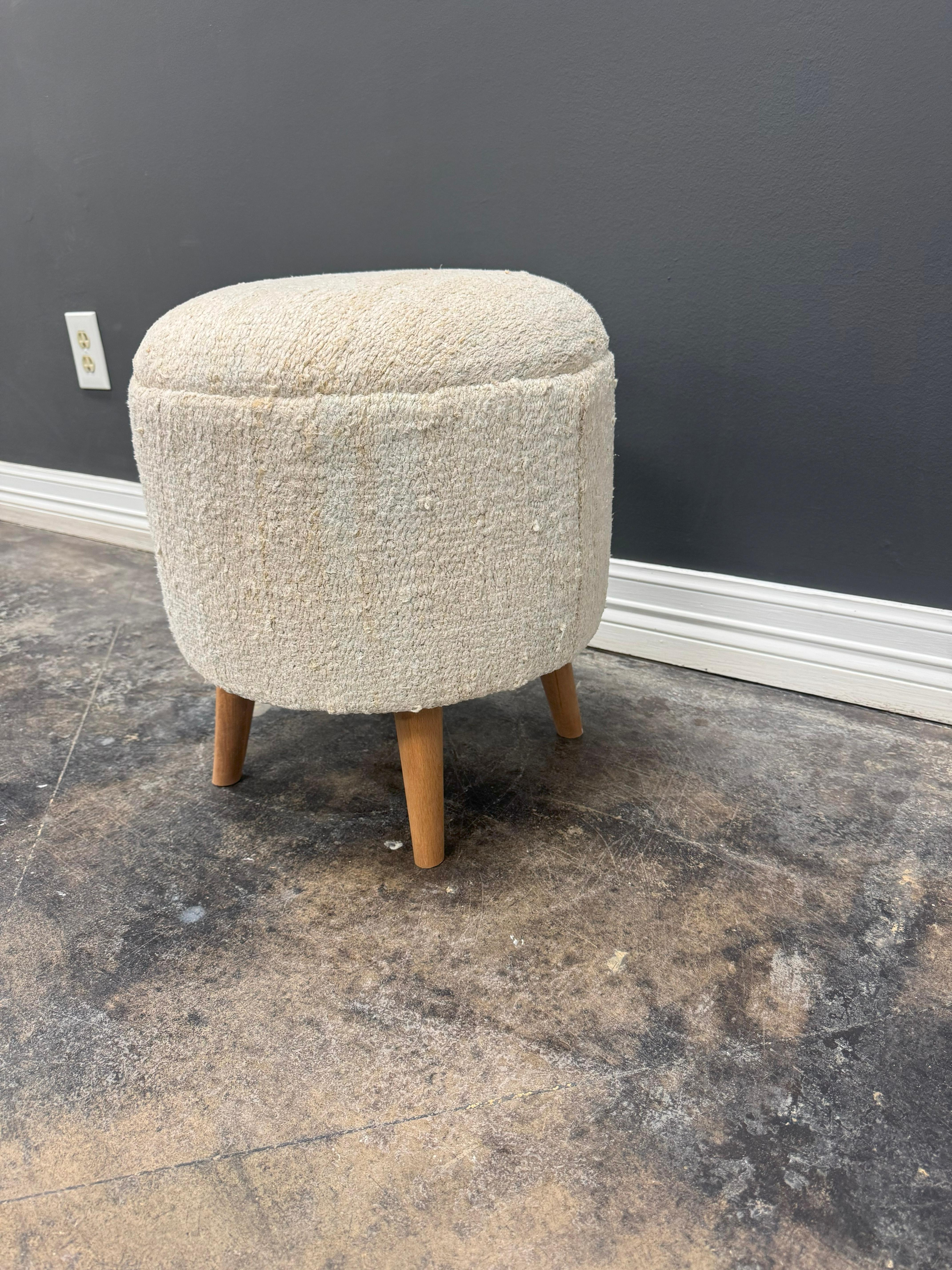 Turco Pouf in canapa intrecciata a mano vintage Beige e verde acqua 1960s in vendita
