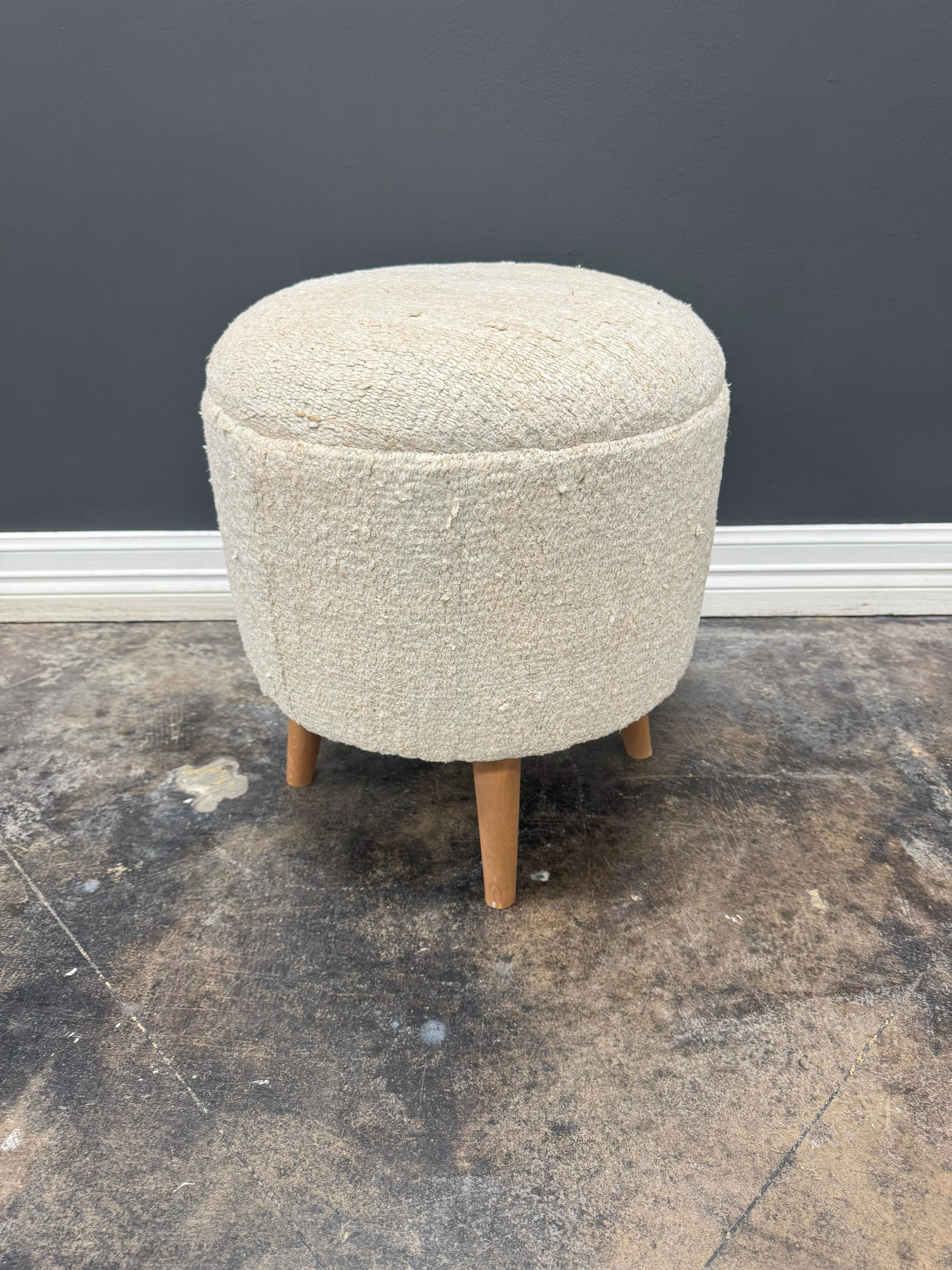 Pouf in canapa intrecciata a mano vintage Beige e verde acqua 1960s In condizioni ottime in vendita a Houston, TX