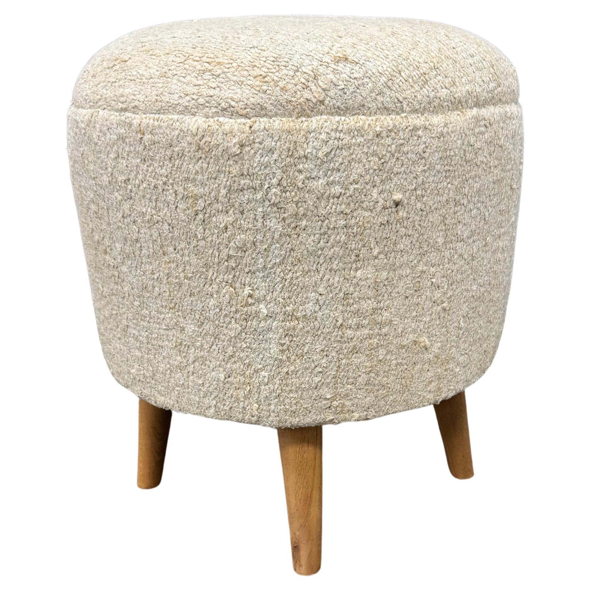 Pouf in canapa intrecciata a mano vintage Beige e verde acqua 1960s