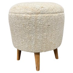 Used Handwoven Hemp Pouf Beige & Teal 1960s