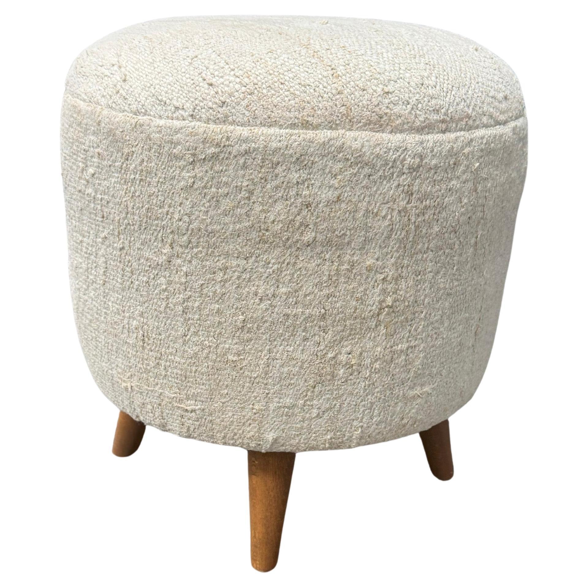 Pouf in canapa intrecciata a mano vintage Beige e verde acqua 1960s