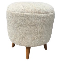 Used Handwoven Hemp Pouf Beige & Teal 1960s