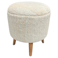 Puf vintage de cáñamo tejido a mano Beige y verde azulado Años 60