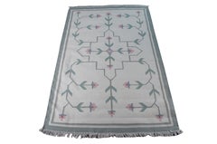 Alfombra vintage de algodón indio tejida a mano, estilo arte popular, tipo kilim, de tejido plano, de 5' x 8'