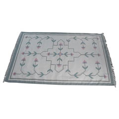 Vintage Handwoven Indian Cotton Folk Art Style Kilim Flat Weave Area Rug 5' x 8'