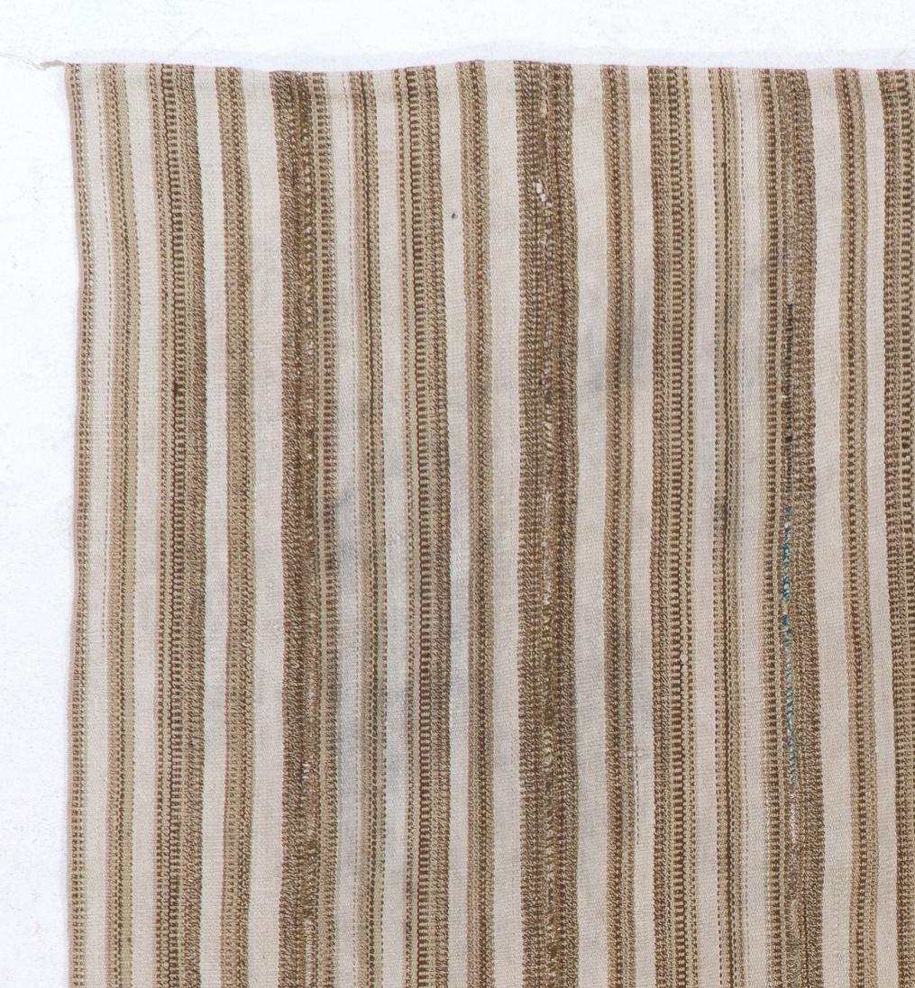 Turkish Vintage Handwoven Kilim Rug with Vertical Bands, 100% Wool. 6.2x6.7 Ft