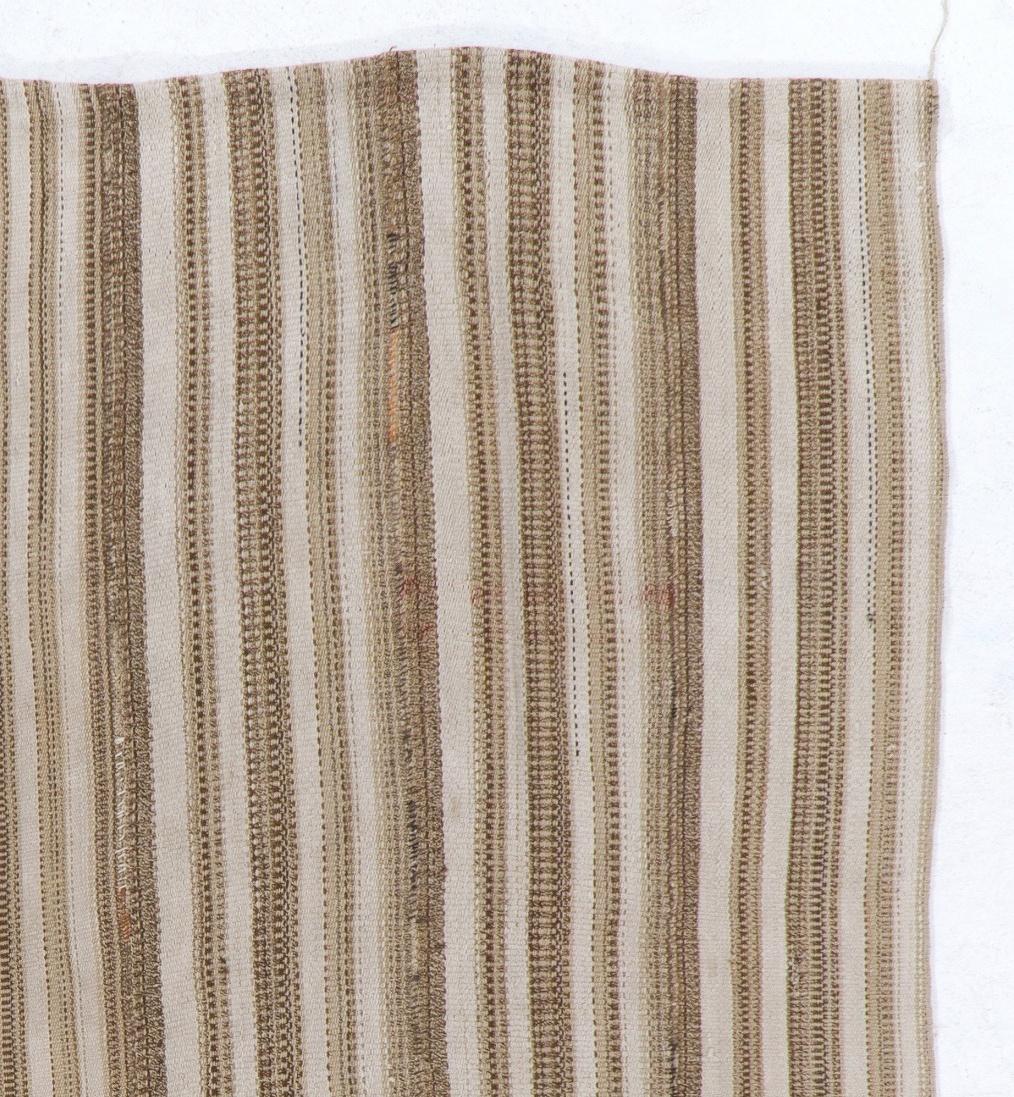 Hand-Knotted Vintage Handwoven Kilim Rug with Vertical Bands, 100% Wool. 6.2x6.7 Ft