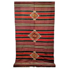 Vintage Handwoven Kilim Rug, Wool, Southwestern Design, Turkey, 1950s, 6' x 11'