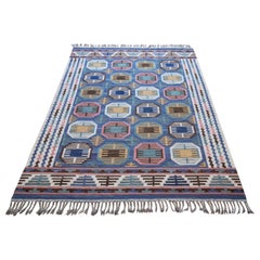 Vintage Handwoven Märta Måås-Fjetterström “Dukater” Wool Rug, Sweden, 1950s