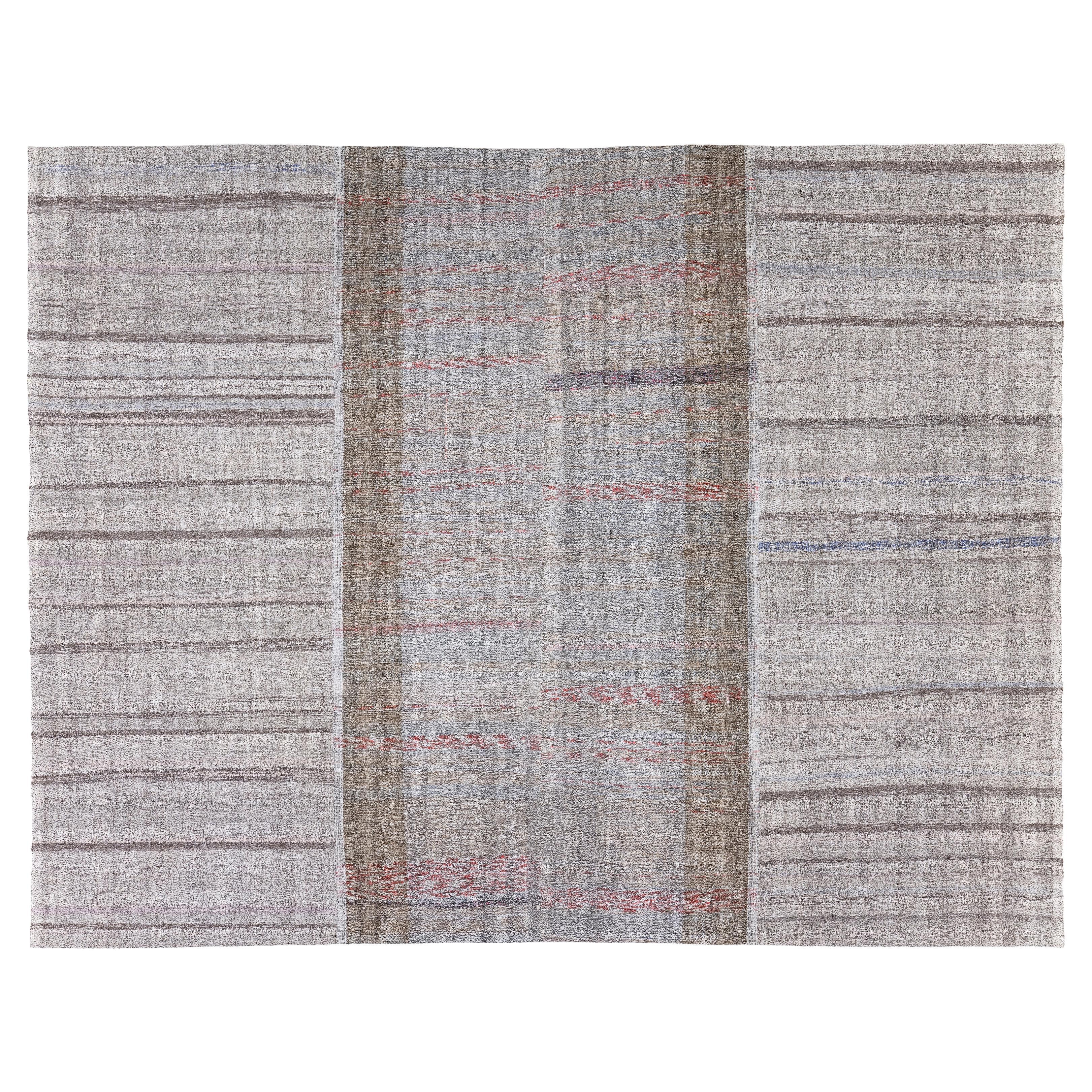 Vintage Handwoven Mid-Century Modern Persian Flatweave Rug in Natural Grey Tones