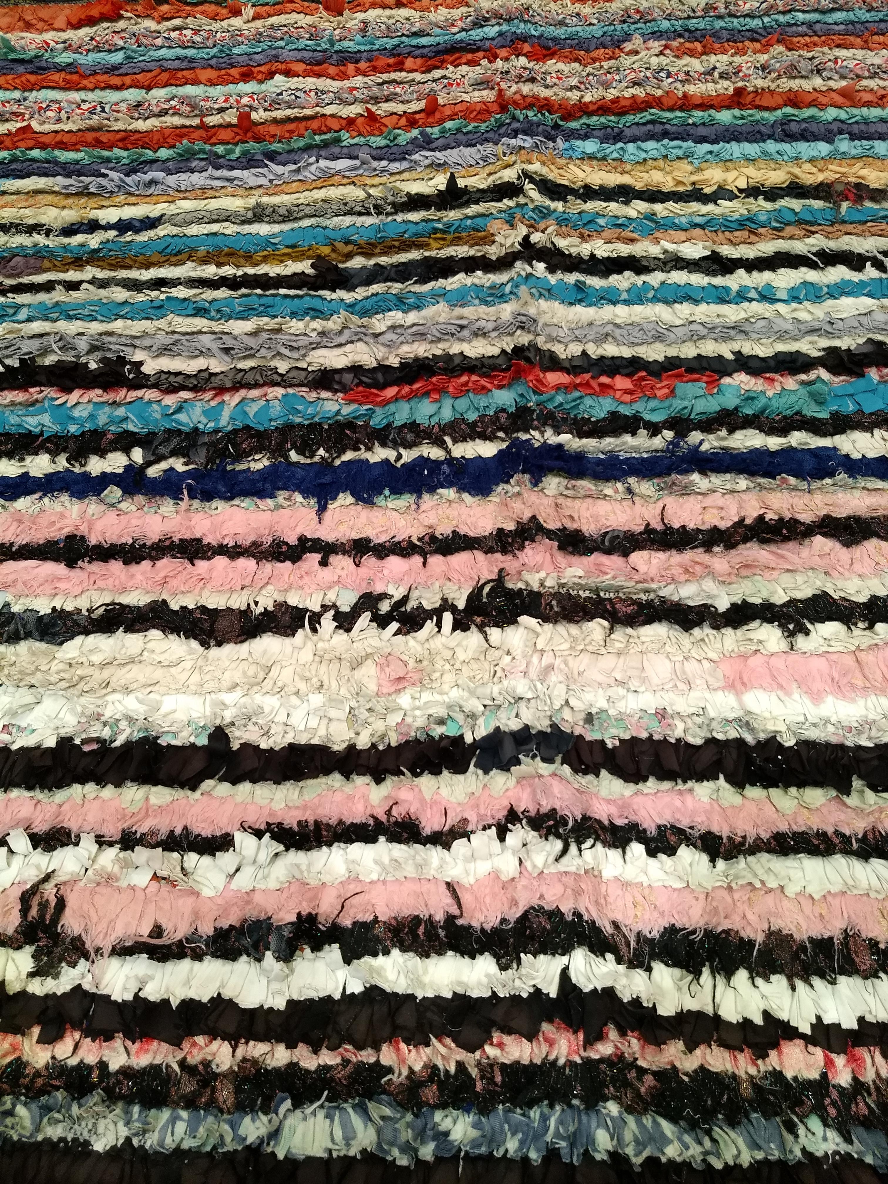Vintage Handwoven Moroccan Boucherouite Shag Rug in Blue, Pink, Yellow, Green For Sale 4