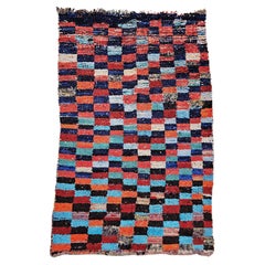 Vintage Moroccan Boucherouite Area Rug in Multicolor Checkered Design