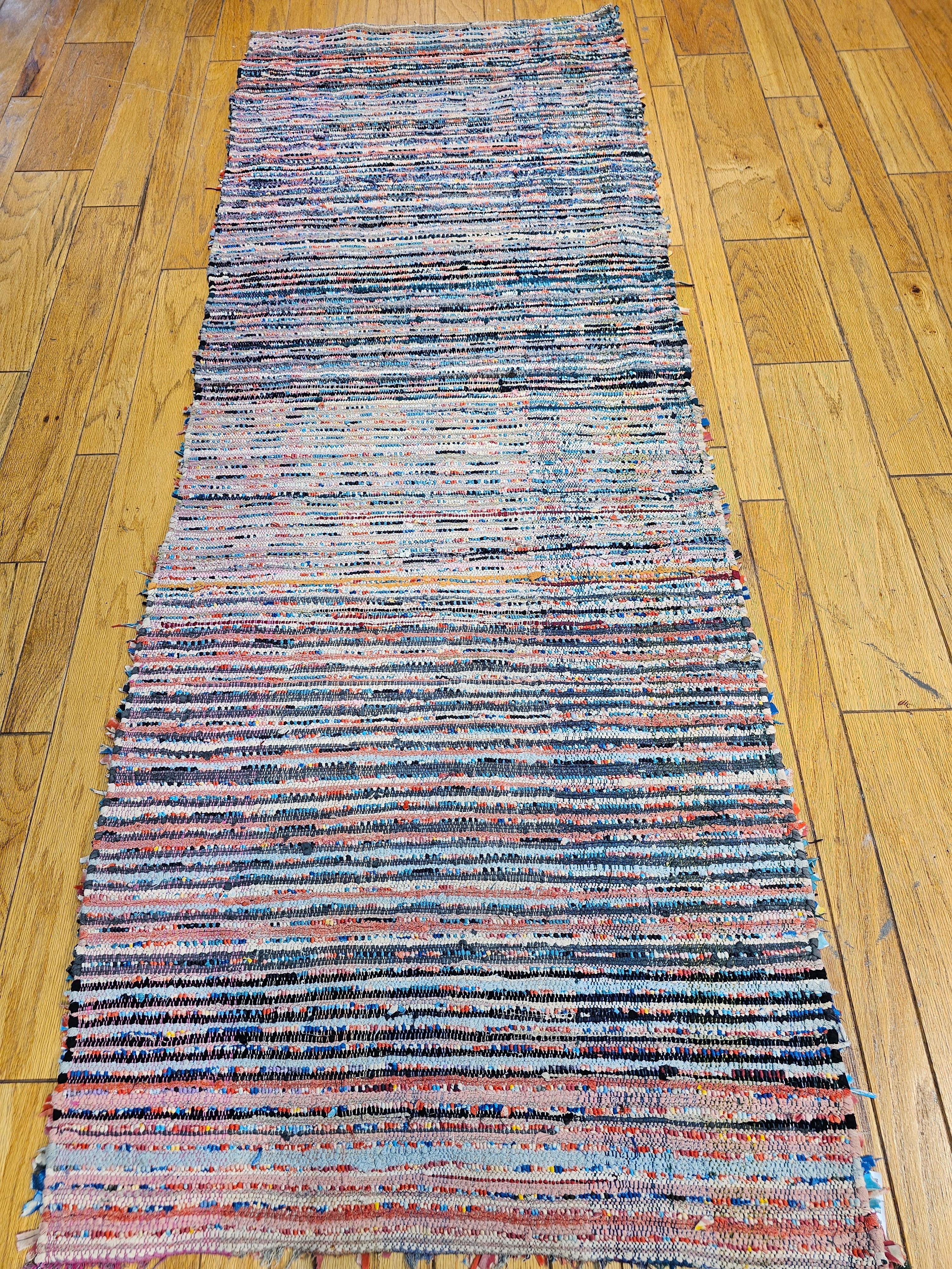 Vintage Handwoven Moroccan Boucherouite Shag Runner In Abstract Pattern in Blue For Sale 7