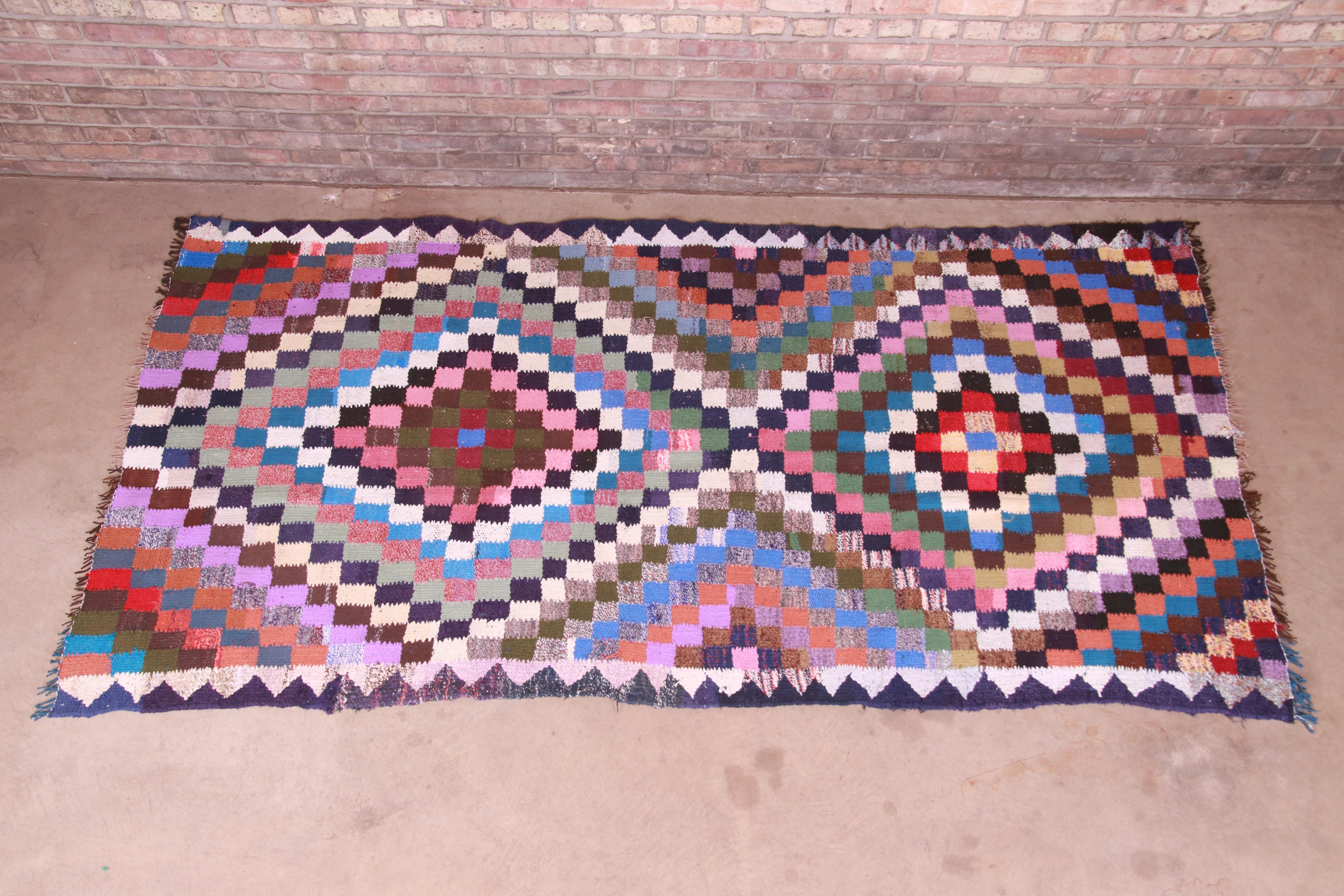 Mid-Century Modern Vintage Handwoven Persian Kilim Rug with Vibrant Colors