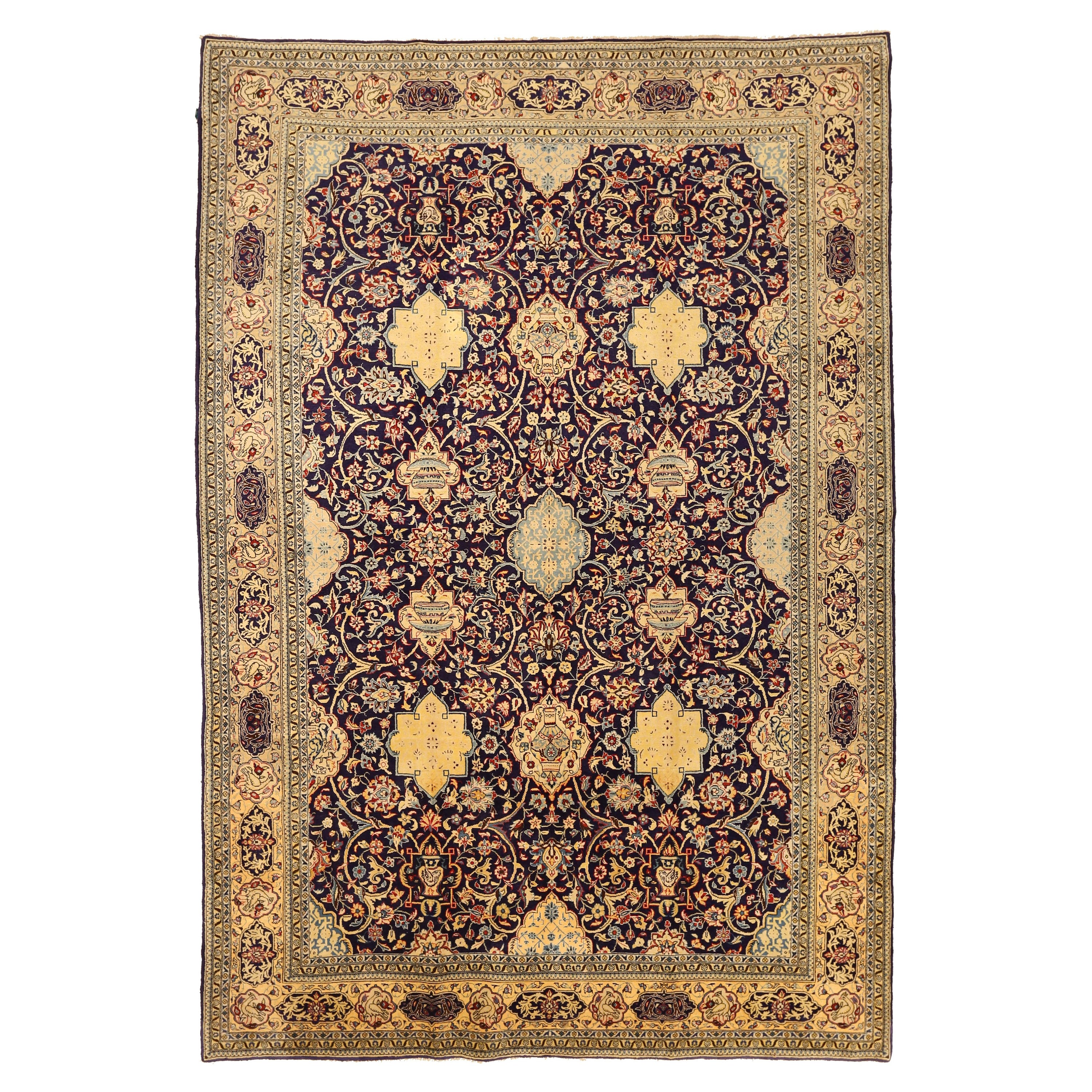 Tappeto persiano vintage tessuto a mano Qom Design