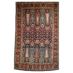 Vintage Handwoven Persian Tabriz Area Rug in All Over Pattern in Navy, Green