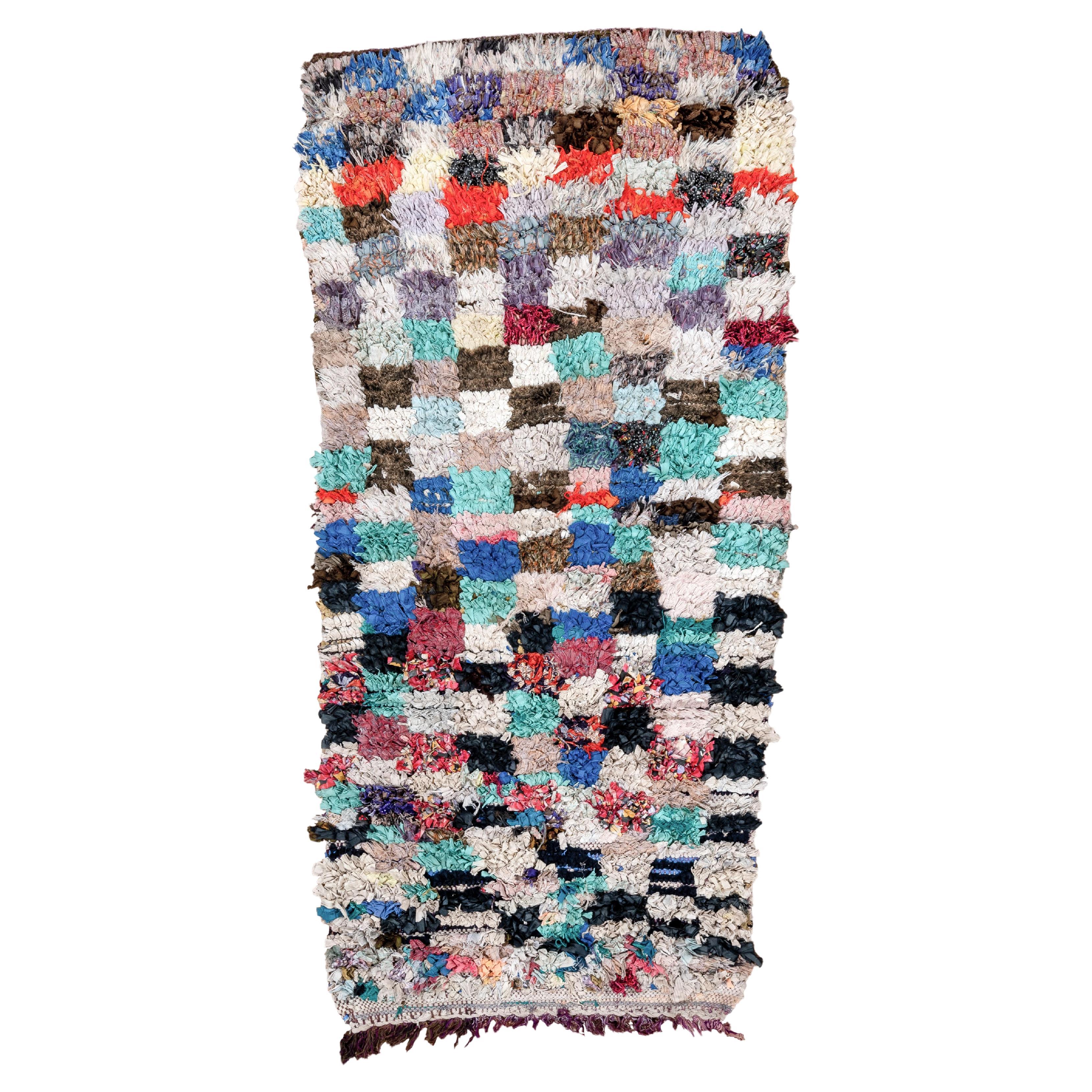 Vintage Handwoven Rag Rug – Colorful Checkerboard Patchwork Design
