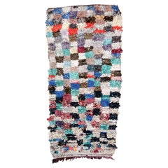 Alfombra de trapo vintage tejida a mano - Diseño de patchwork de cuadros de colores