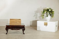 Vintage Handwoven Rattan Rectangular Storage Basket in Natural Honey Tone