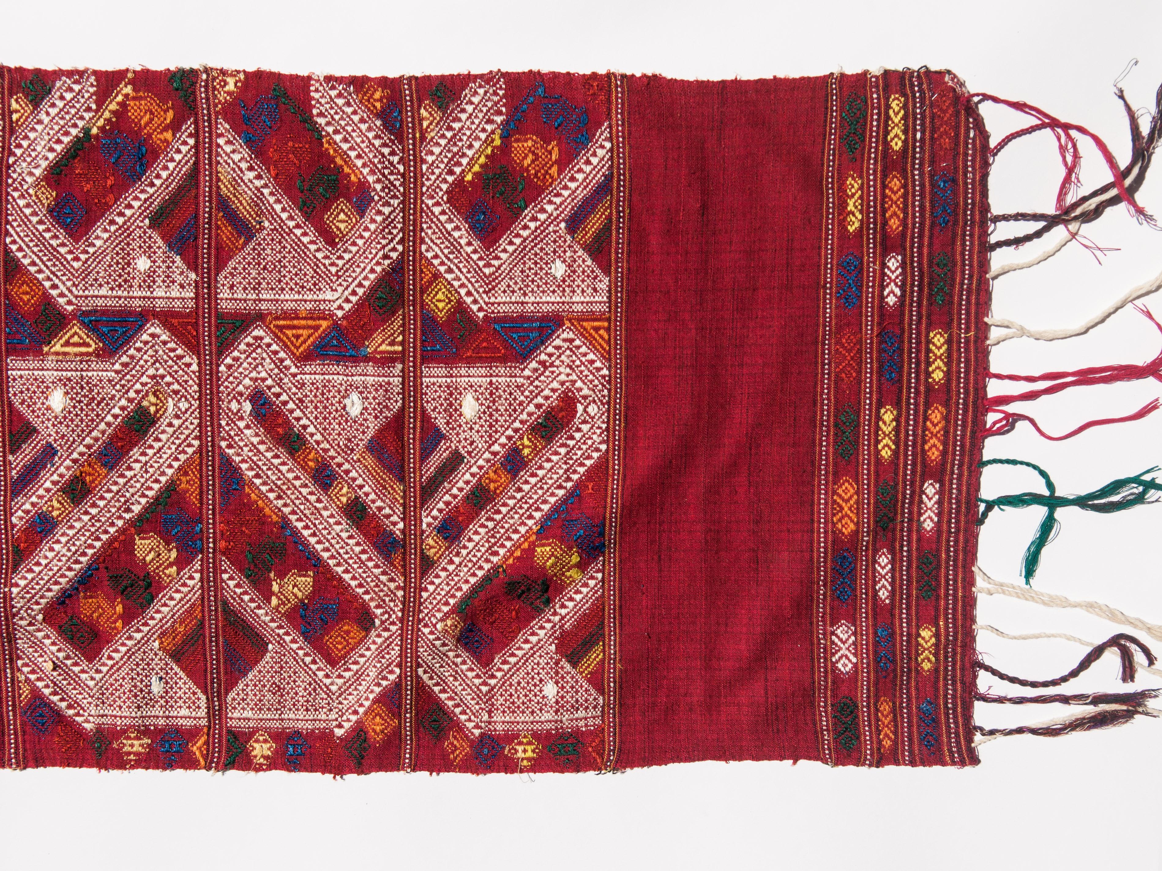 Tribal Vintage Handwoven Silk Shoulder Cloth, Supplementary Weft Laos Late 20th Century