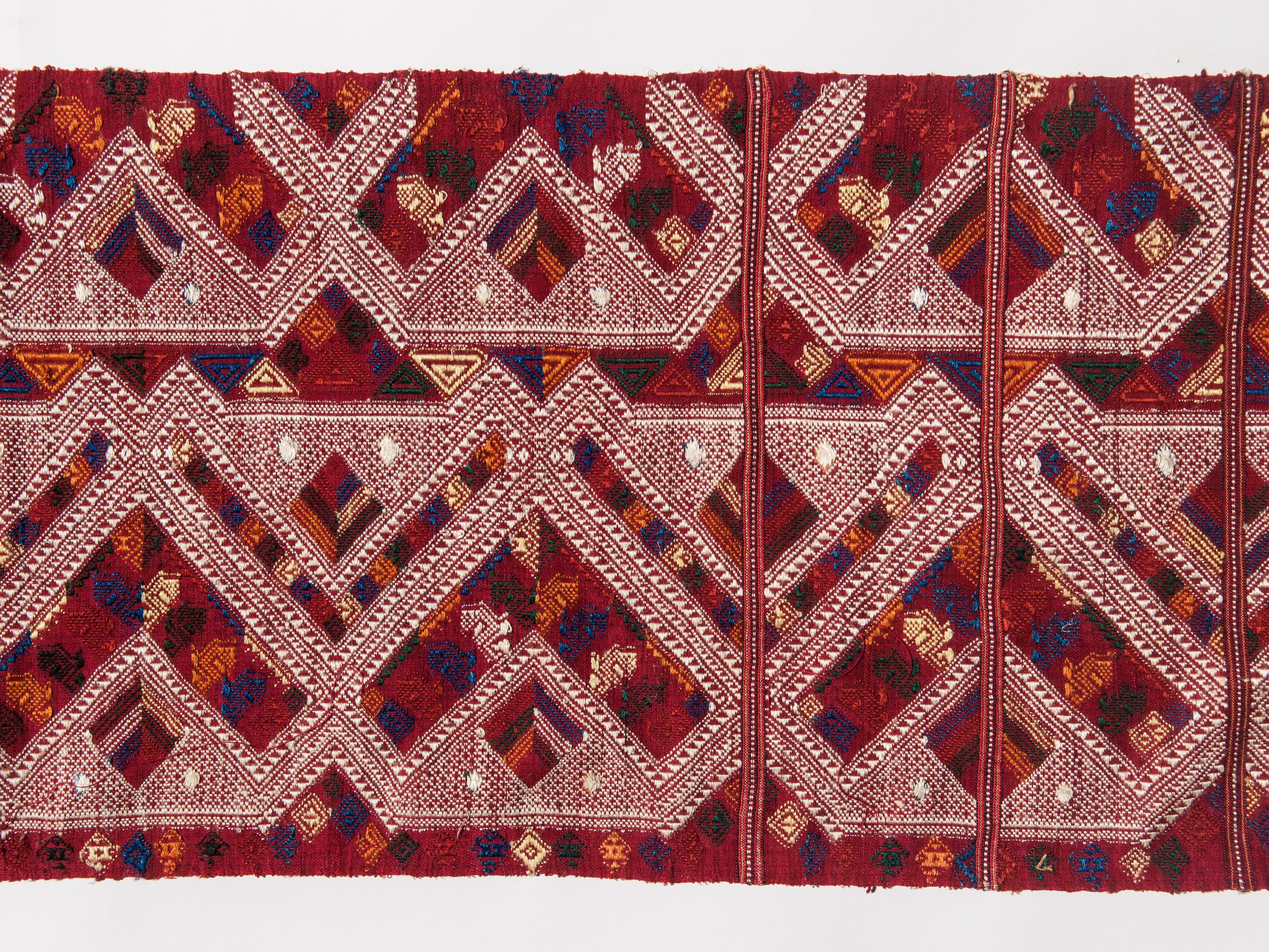 Laotian Vintage Handwoven Silk Shoulder Cloth, Supplementary Weft Laos Late 20th Century