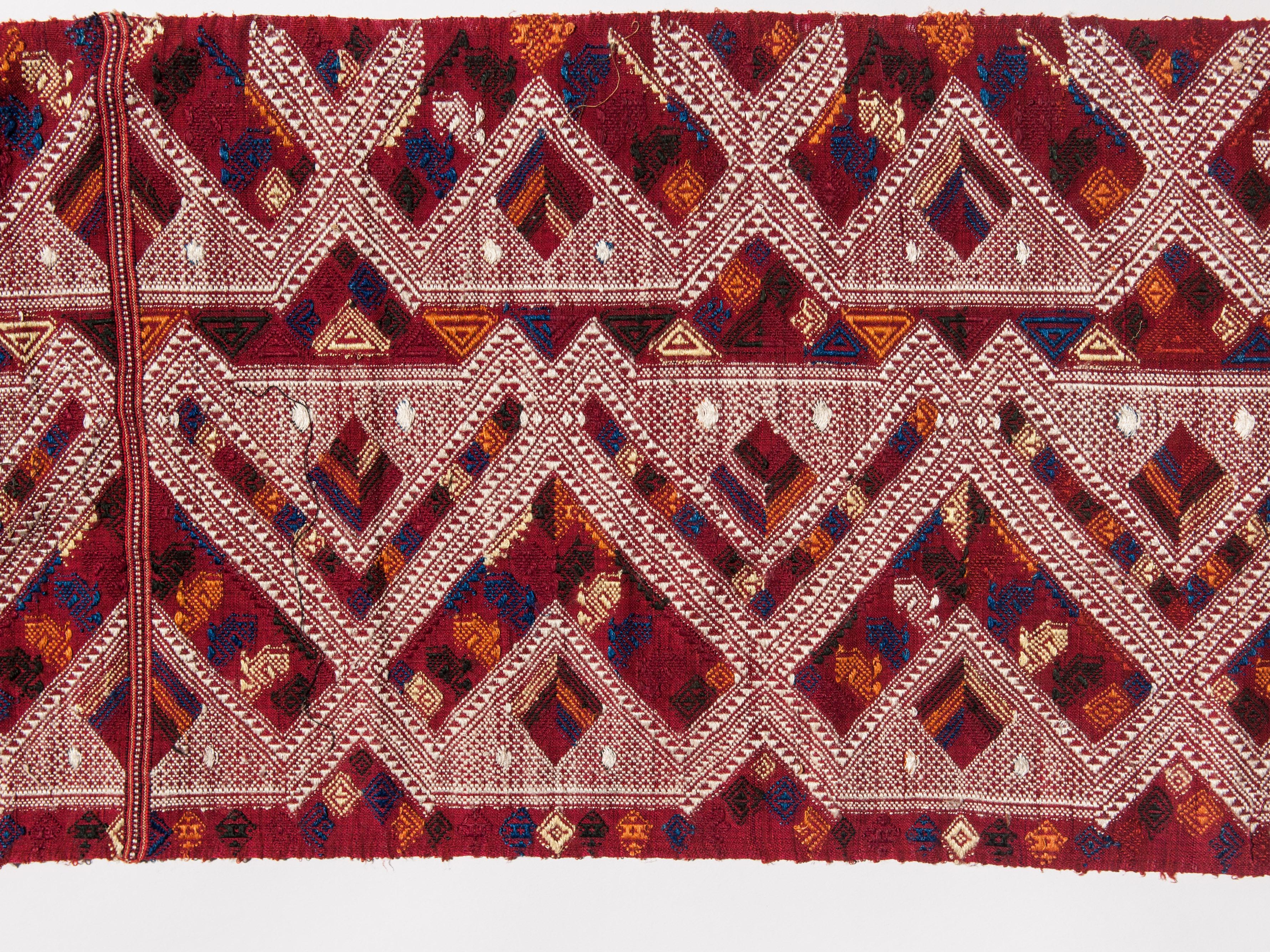 Hand-Woven Vintage Handwoven Silk Shoulder Cloth, Supplementary Weft Laos Late 20th Century