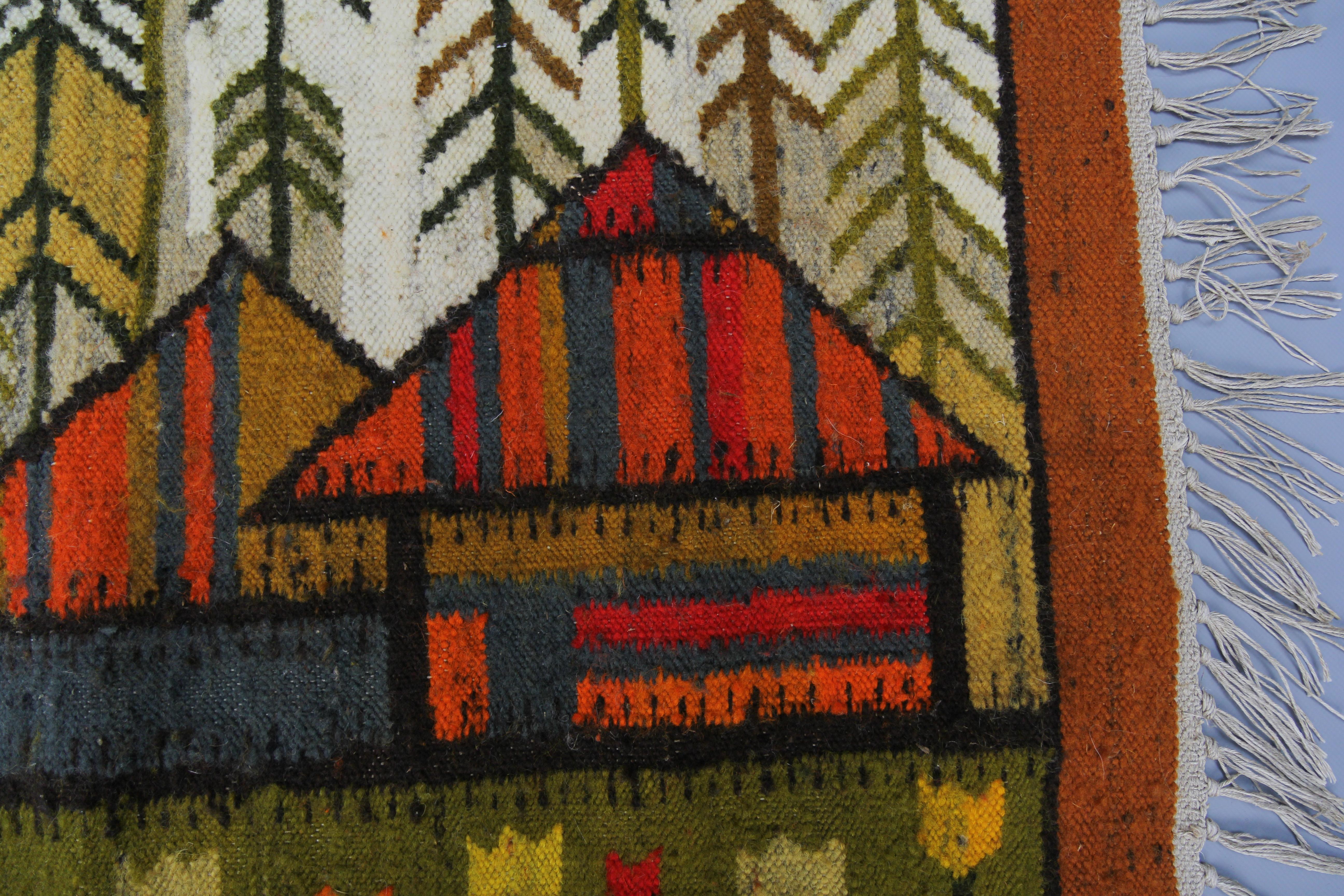 Wool Vintage Handwoven Tapestry by Maria Janowska, Poland, Late 20th Century For Sale