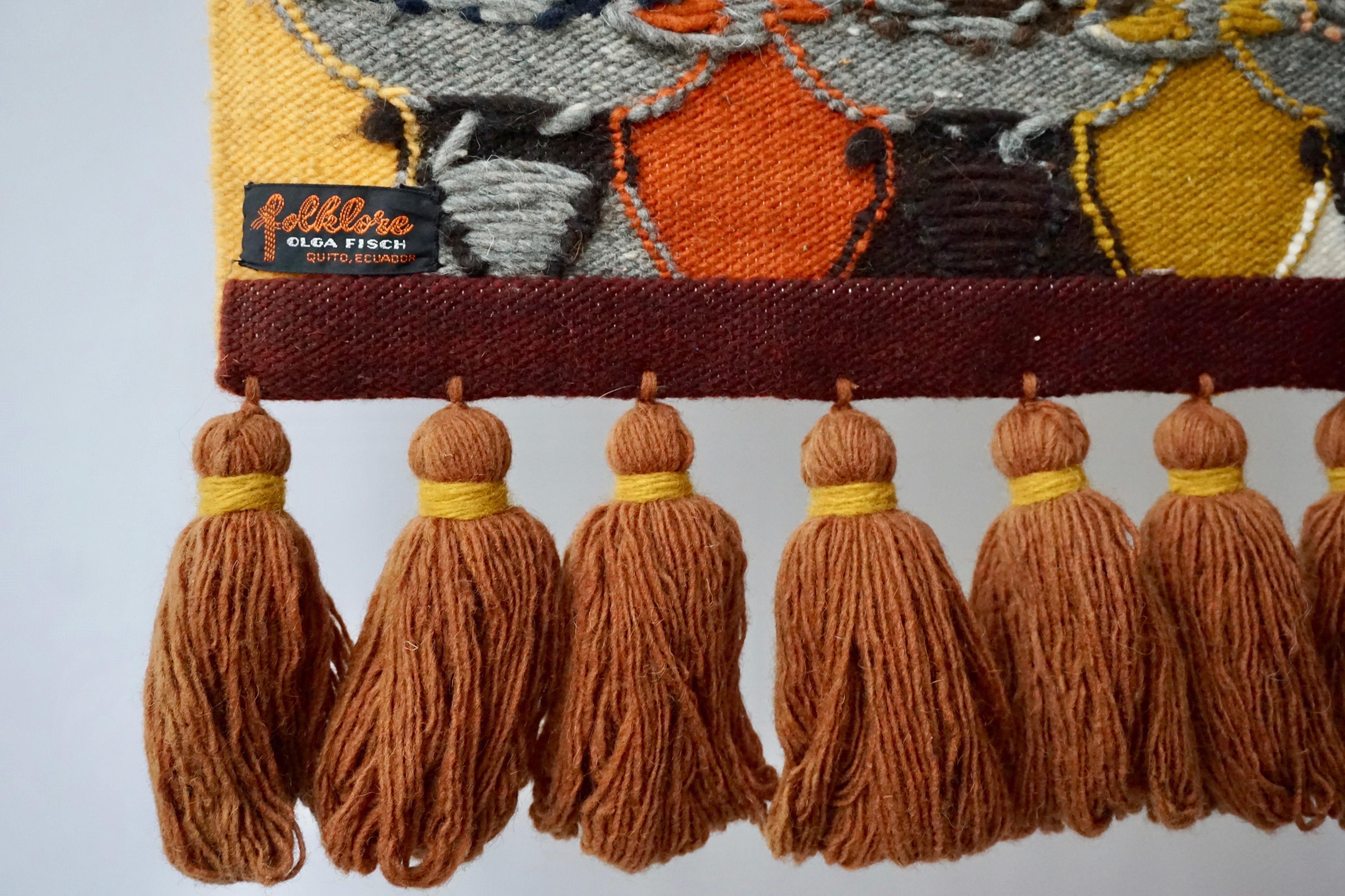 Vintage Handwoven Tapestry in Wool by Olga Fisch 2