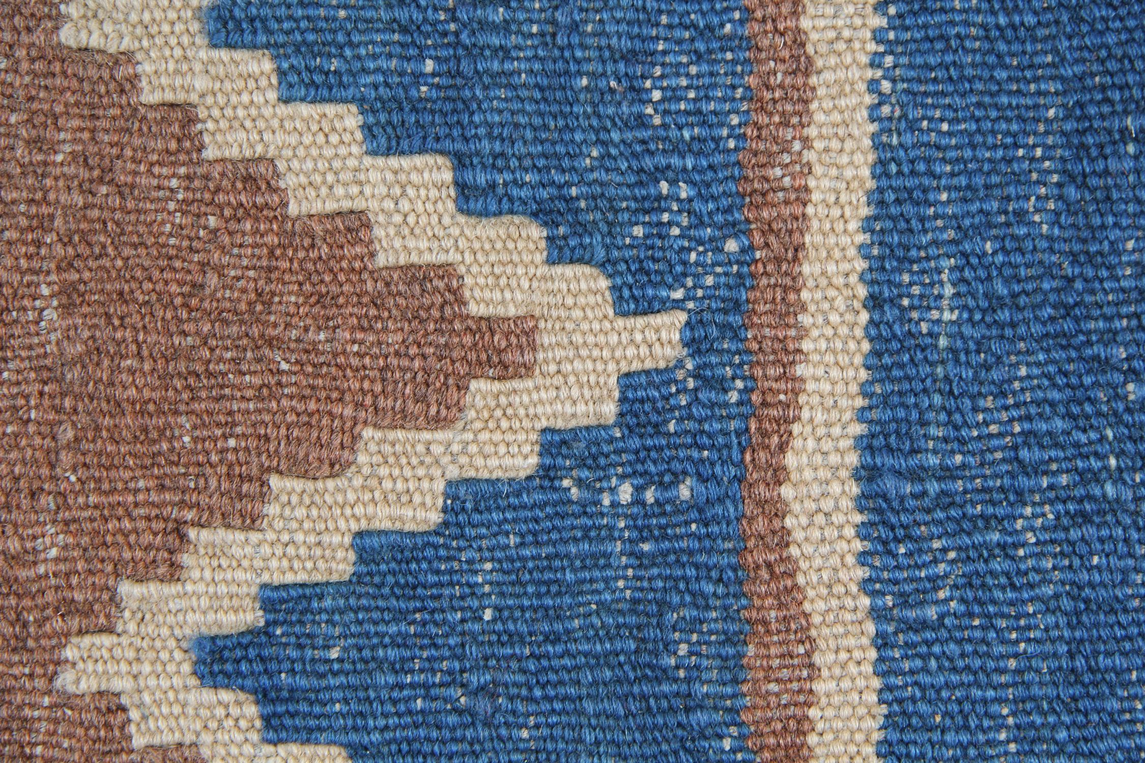 Vintage Handwoven Tribal Kilim Rug Blue Minimalist In Excellent Condition In Hampshire, GB
