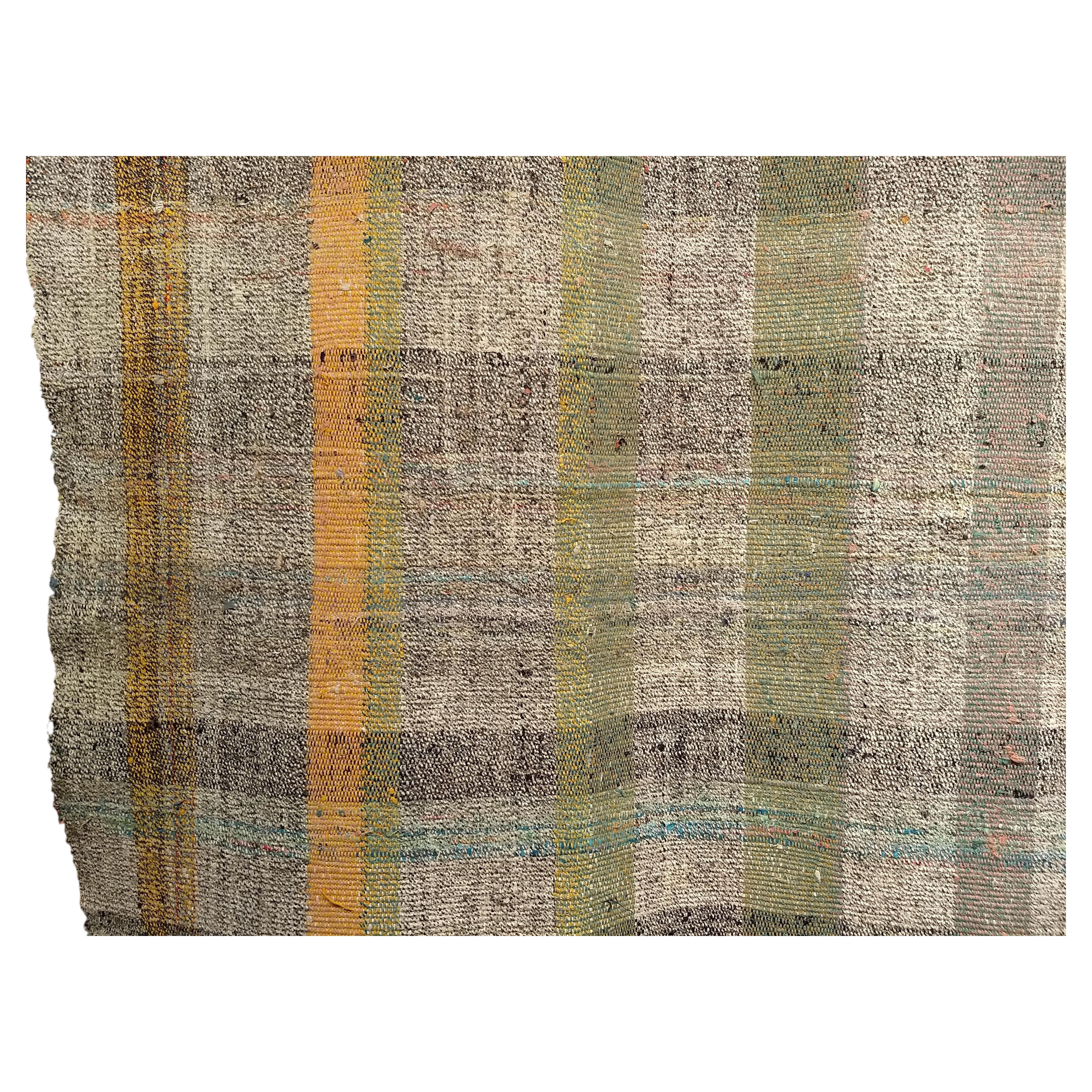 Vintage Turkish Kilim Runner, Flatwoven Stripe Pattern, Gray & Green, 3' x 8' For Sale