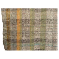 Vintage Turkish Kilim Runner, Flatwoven Stripe Pattern, Gray & Green, 3' x 8'